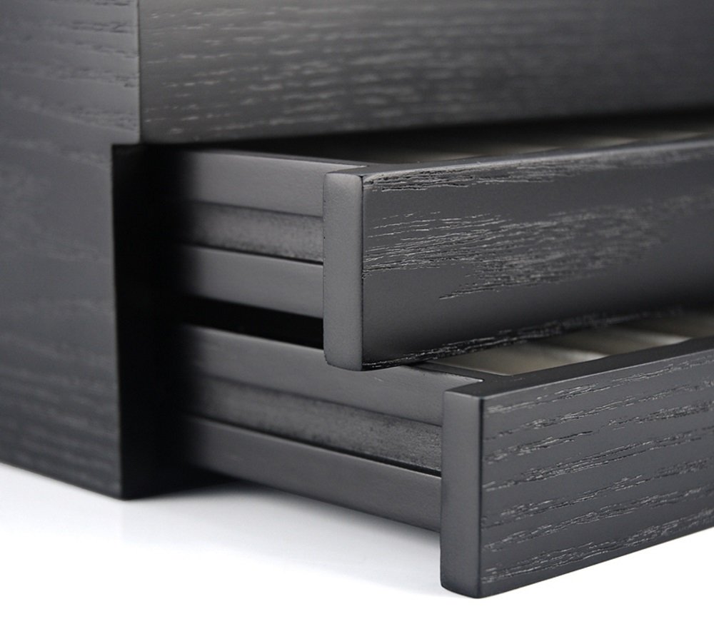 30-Piece Black Ebony Wood Personalized Pen Display Case - Fountain Pen Collector Organizer Box with Glass Window & 3-Tier Drawers - Perfect for Office, Home Desk, and Gift for Pen Enthusiasts