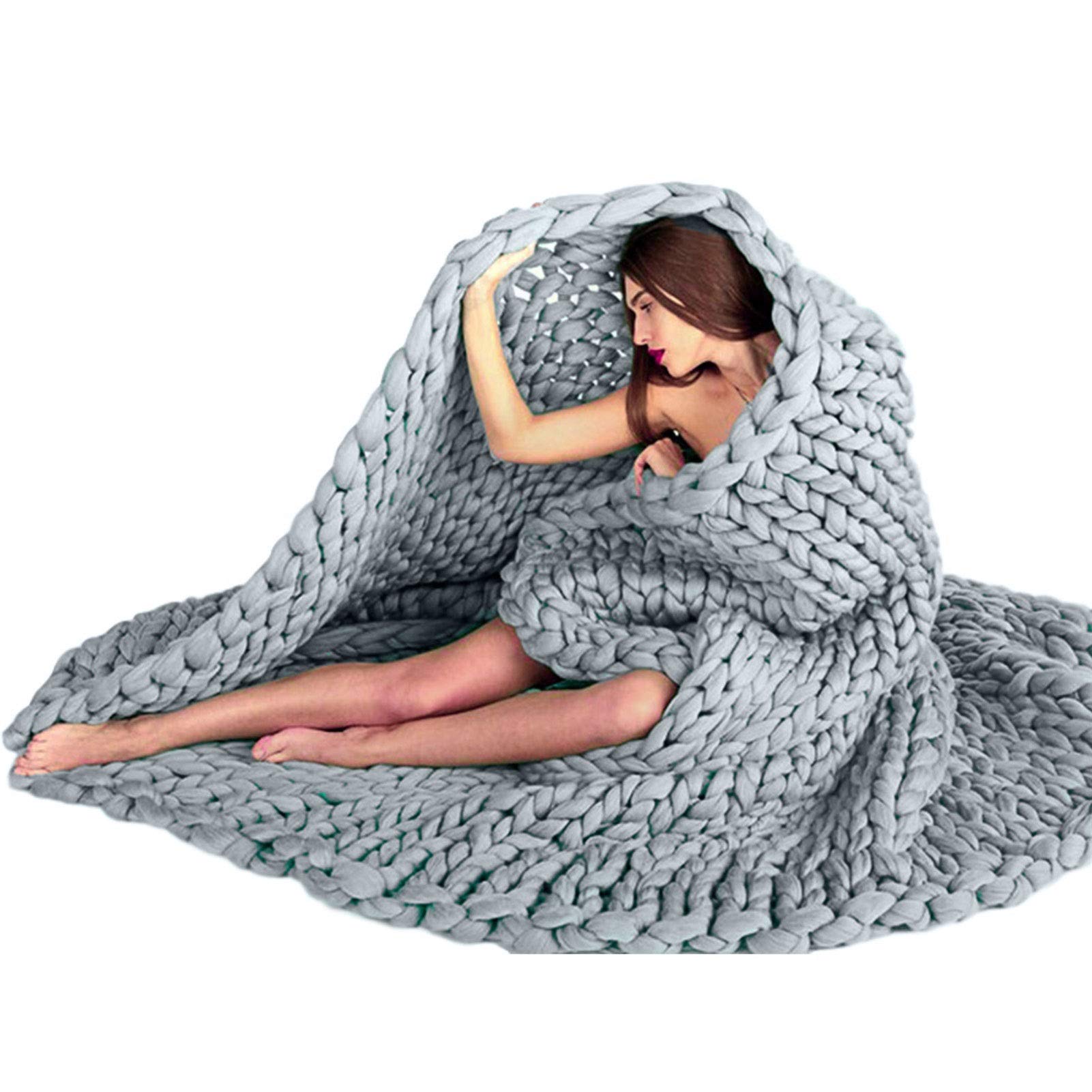 Chunky Knit Blanket - Super Soft Wool Throw for Couch, Bed & Chair - Handwoven Heavy Cozy Blanket - Home Decor Gift (Gray, 100x200cm/39x79in) - Perfect for Living Room, Bedroom & Winter Snuggling