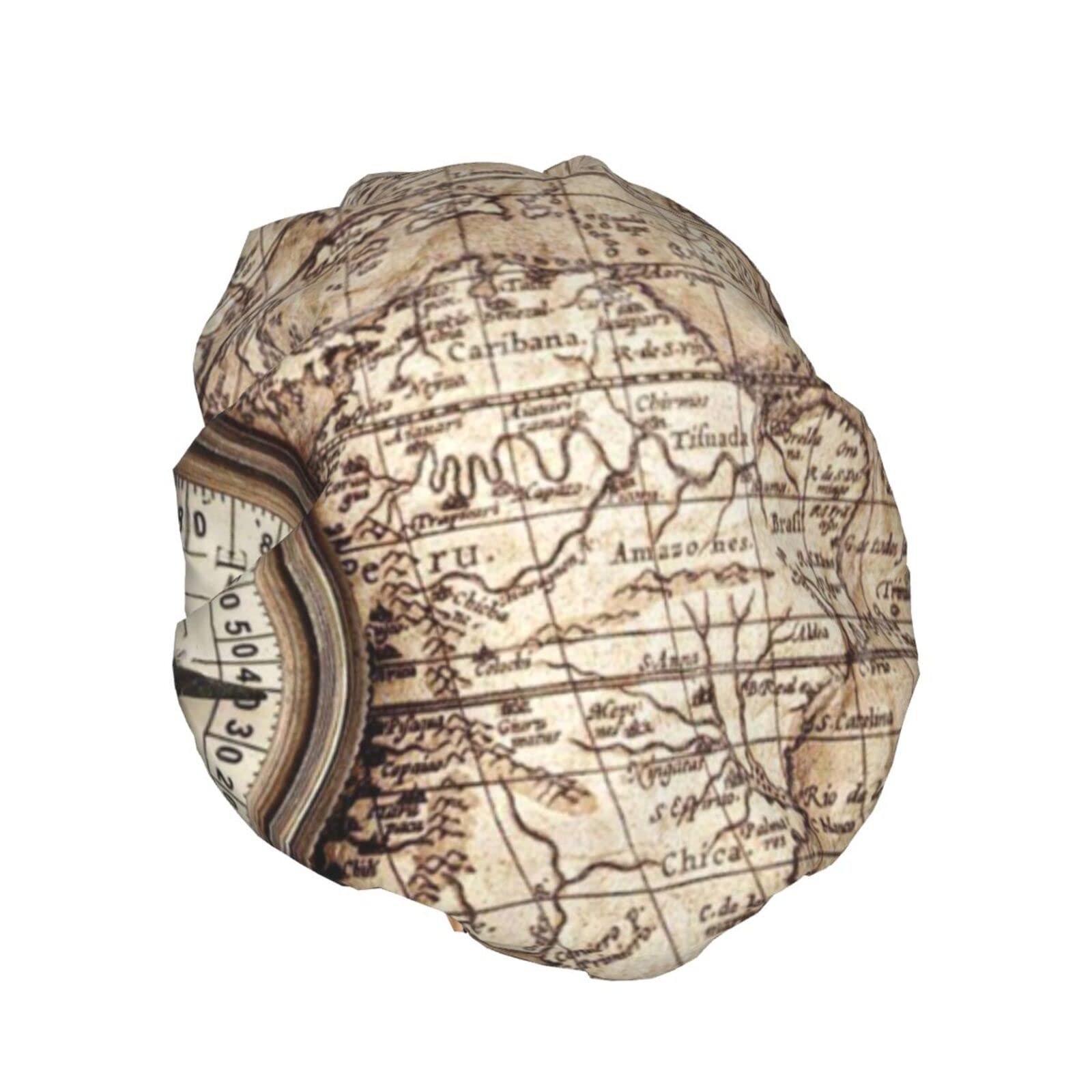 Waterproof Reusable Shower Cap for Women - Nautical Compass Map Design, Double Layer Bathing Hair Cap for Shower, Swimming & Spa - Perfect for Travel, Gym & Home Use