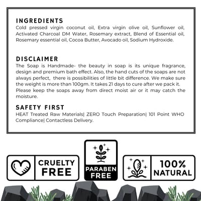 KEEF Activated Charcoal Detox Soap with Essential Oils, Cocoa Butter & Rosemary Extract | Deep Cleansing, Skin Brightening & Anti-Pollution Body Wash | Perfect for Acne-Prone Skin & Post-Workout Detox