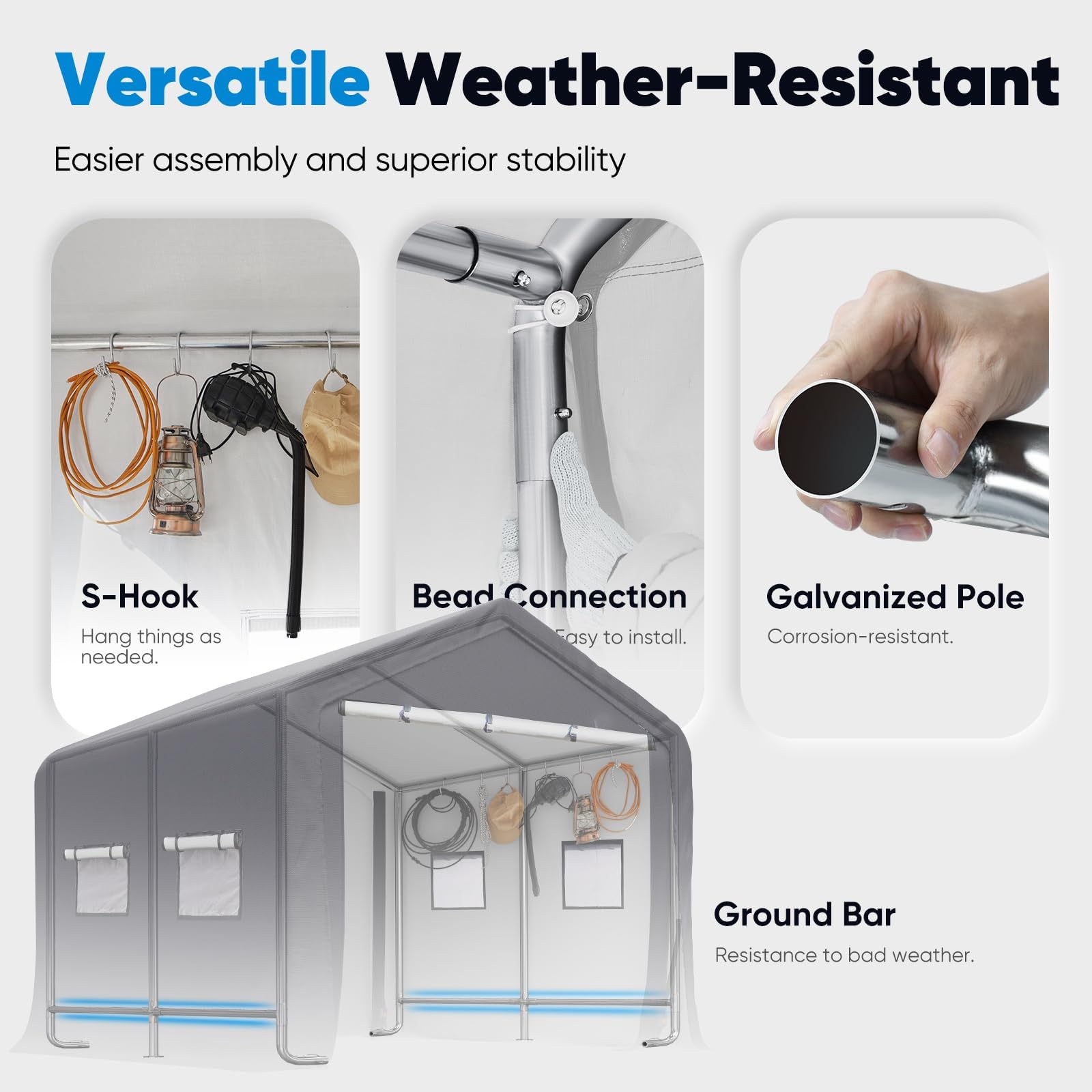 Quictent 8'x8' Heavy Duty Portable Carport Garage with Roll-Up Ventilated Windows - Motorcycle Shelter, Outdoor Storage Shed for Patio Furniture, Lawn Mower & Bike - Dark Gray | Perfect for Backyard, Driveway & RV Protection