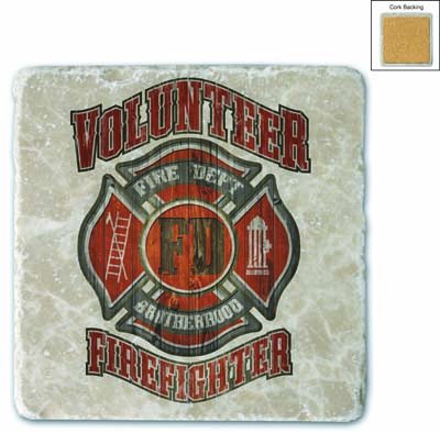 Natural Stone Coasters Set of 4 - Unique Firefighter Gifts for Men & Women - Durable Beverage & Beer Coasters for Emergency Services - Firefighter Faded Planks Design - Perfect for Home Bars, Office Decor, and Firefighter Appreciation Gifts