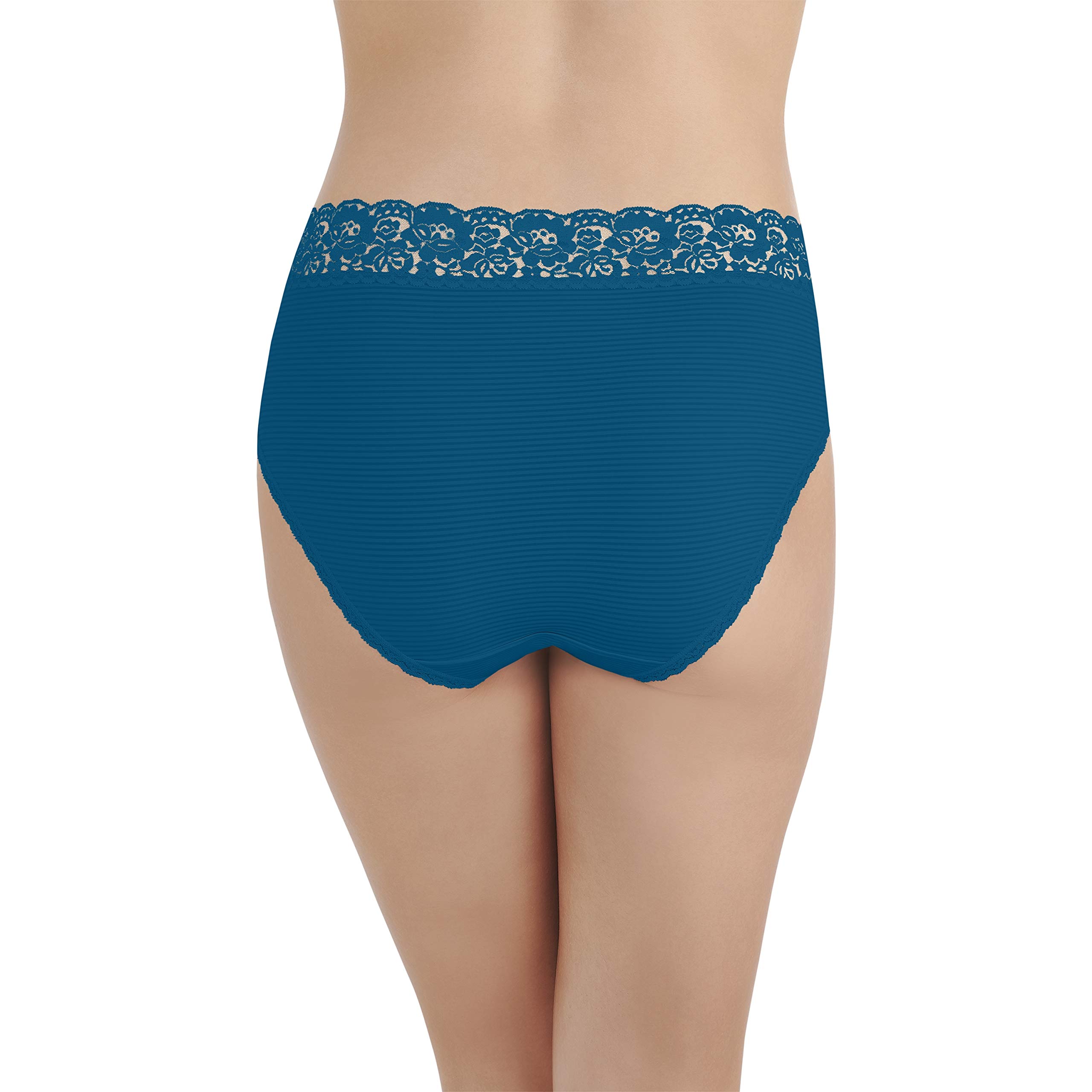 Vanity Fair Women's Flattering Lace High Cut Panties 13280 - Comfortable Underwear for Everyday Wear, Celestial Blue Stripe, Large/7 - Perfect for Work, Date Night & Special Occasions