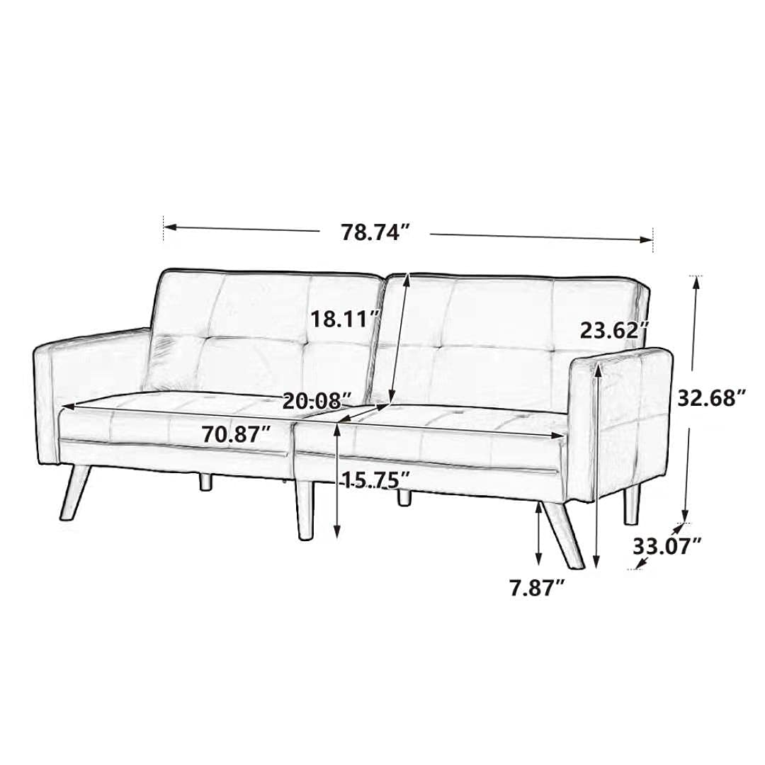 Velvet Convertible Sofa Bed with 6 Wood Legs - Adjustable Backrest Folding Futon Loveseat for Living Room, Bedroom & Guest Room | Modern Sleeper Sofa for Small Spaces, Apartments & Home Office