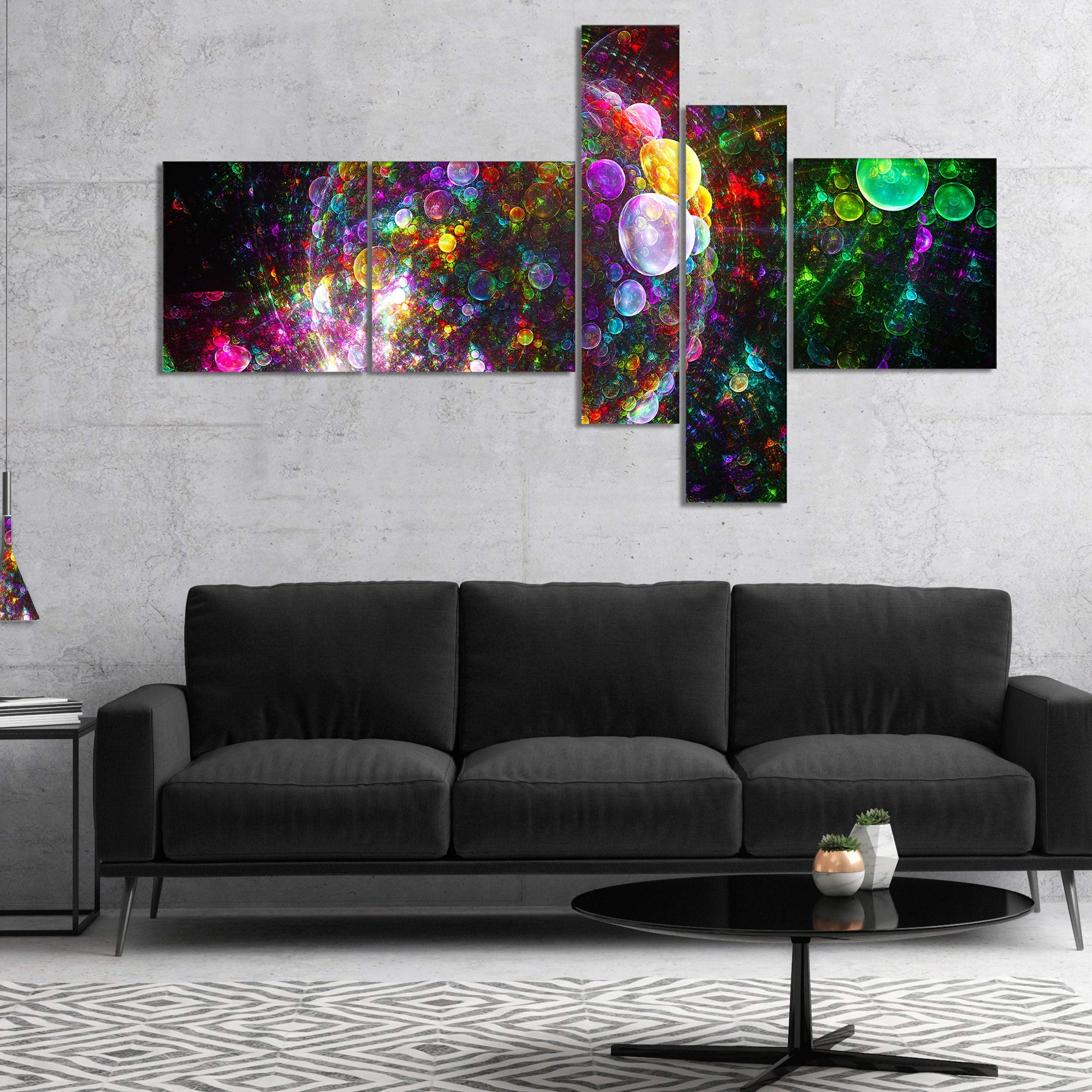 Abstract Canvas Wall Art - Multi-Color Fractal Spherical Bubbles Print - 60x32 Inch 4-Panel Modern Artwork for Living Room, Bedroom & Office Decor