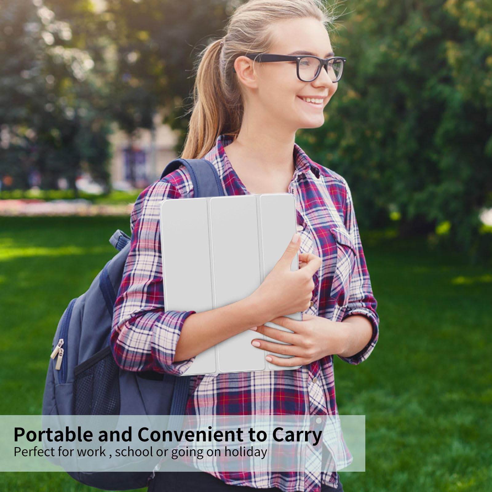 Premium Slim Trifold Smart Case for iPad Air 3rd Gen (2019) & iPad Pro 10.5 (2017) - Frosted Translucent TPU Back Cover with Apple Pencil Holder | Auto Sleep/Wake Function | Light Gray & White | Perfect for Work, School & Travel Protection