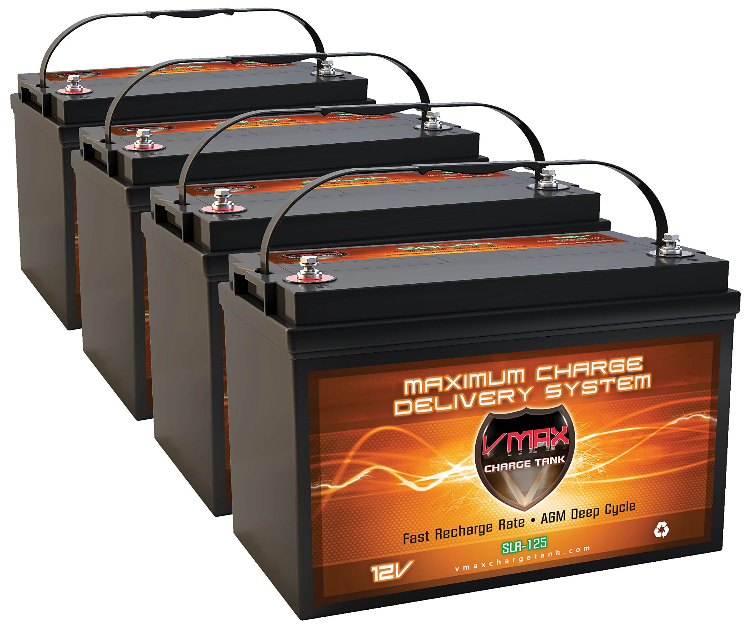 VMAXSLR125-4 AGM Solar Battery - 12V 125Ah Deep Cycle Battery for Solar Power Systems, RV, Marine & Off-Grid Applications (Set of 4) | Reliable Renewable Energy Storage for Home & Outdoor Use