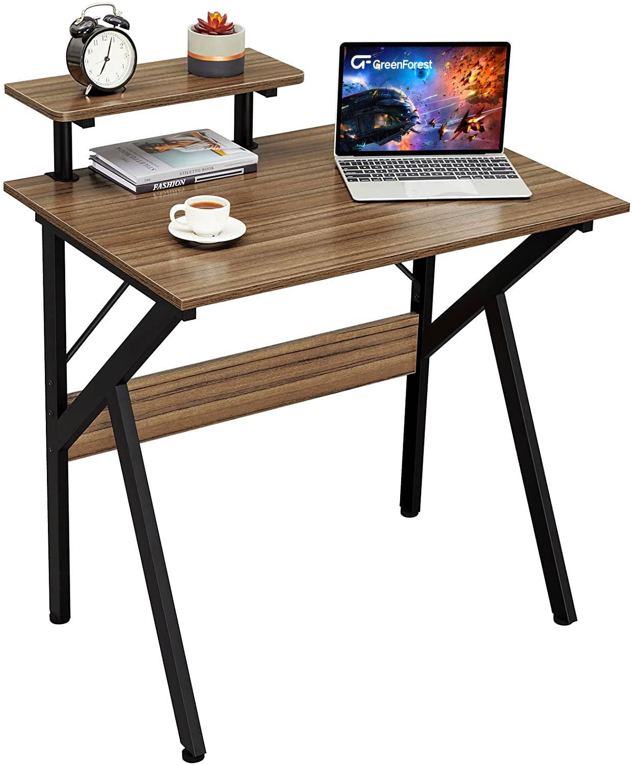 GreenForest 32 Inch Small Computer Desk - Compact Writing & Gaming Desk with Adjustable Shelf for Home Office Workstation in Espresso Finish | Perfect for Small Spaces, Dorm Rooms & Apartment Workstations