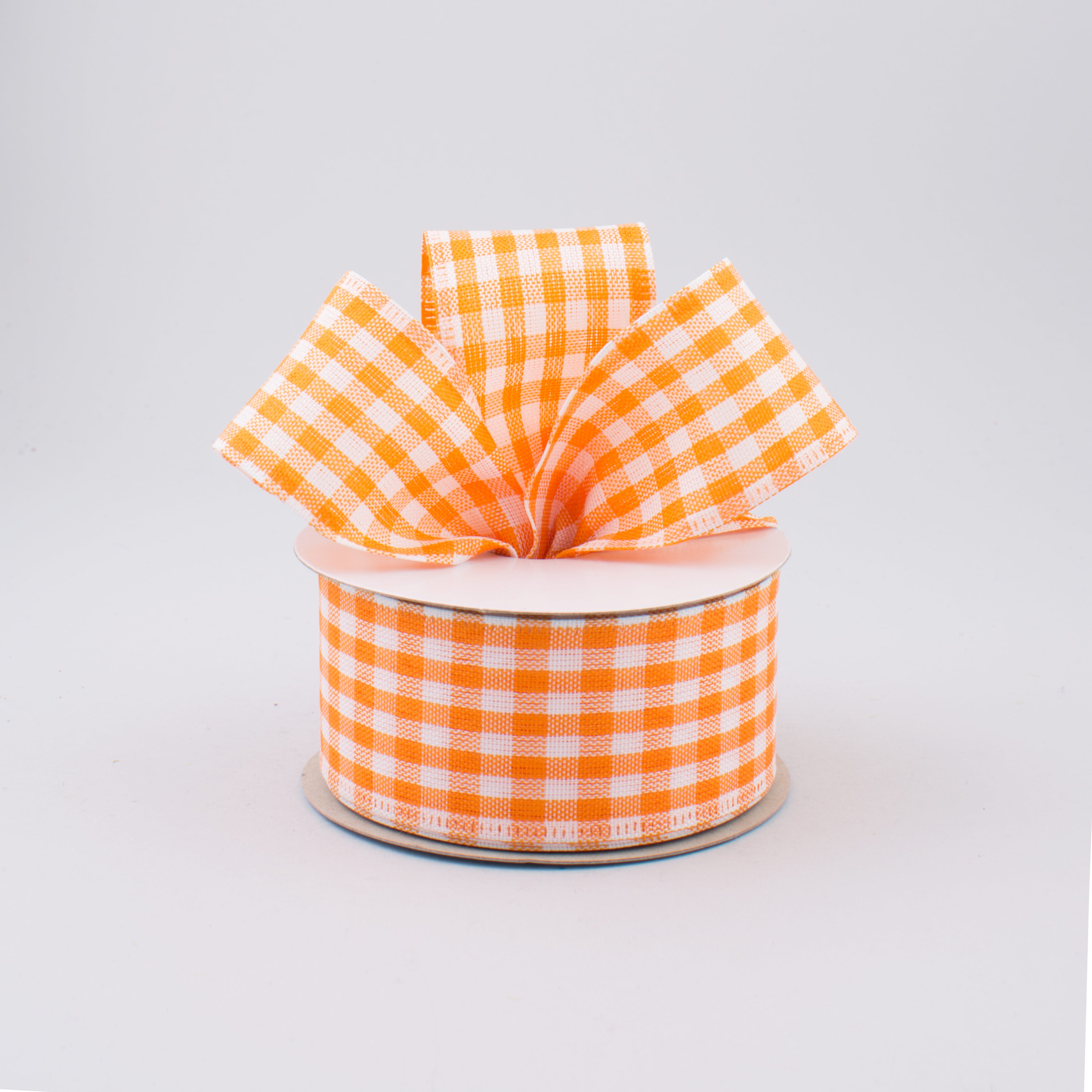 1.5 Inch Gingham Check Wired Ribbon - Orange and White Decorative Ribbon (10 Yards) for Gift Wrapping, DIY Crafts, Party Decorations and Wedding Bouquets