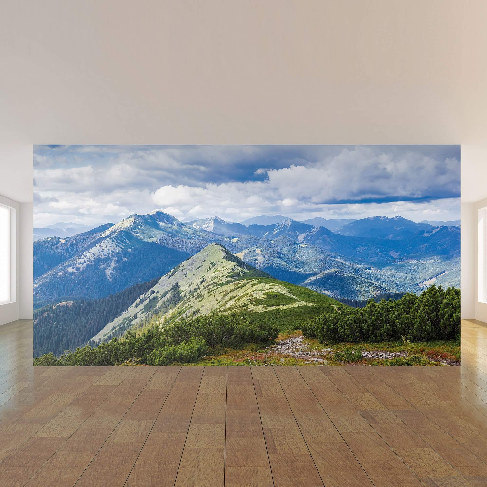 Green and White Mountain Landscape Peel and Stick Removable Wall Mural 5280 - Self-Adhesive Wallpaper for Home Decor, Bedroom, Living Room, Office