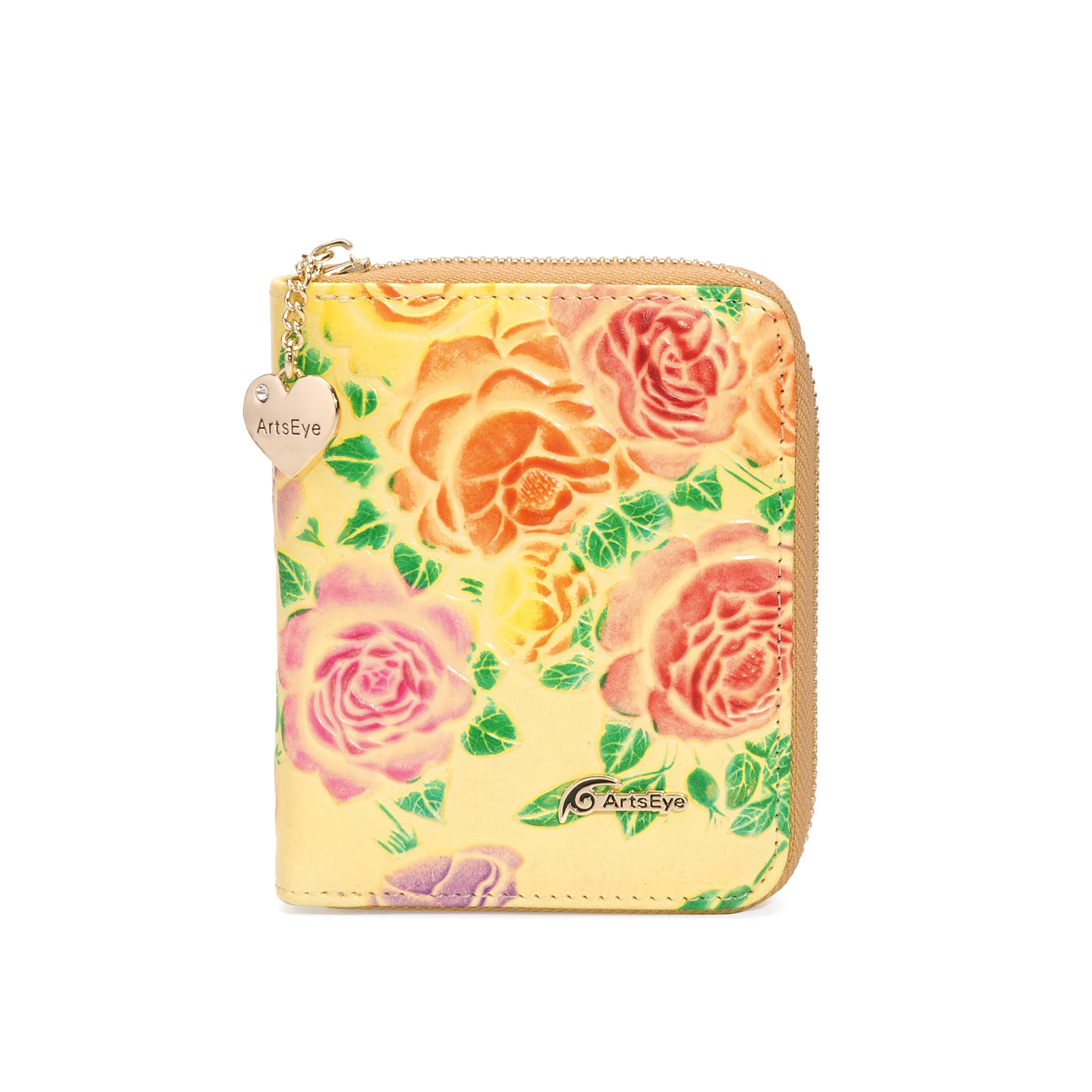 Women's Short Zip Around Wallet - Yellow Rose | Compact RFID Blocking Leather Wallet for Women | Perfect for Everyday Use, Travel & Gift Giving