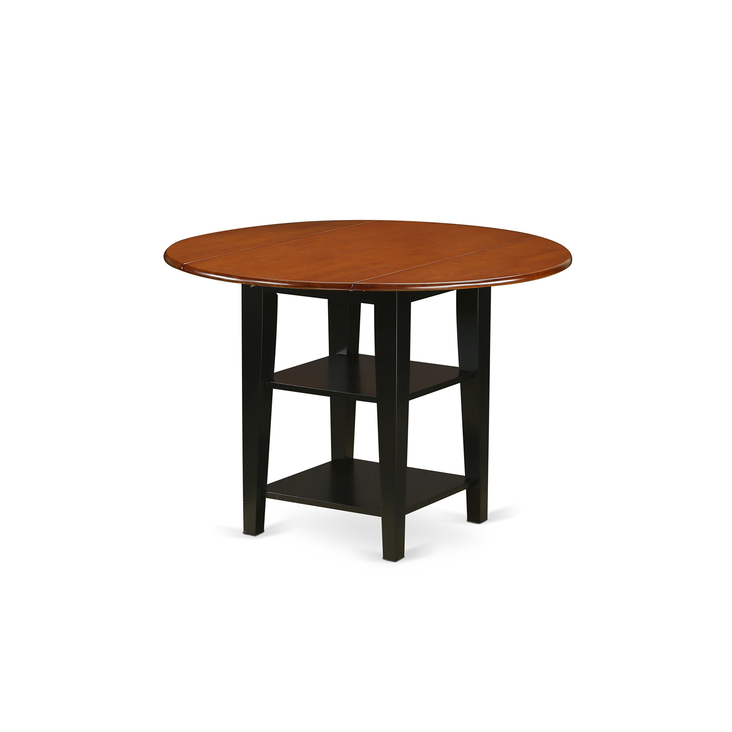 East West Furniture SUAN3-BCH-W 3-Piece Round Dining Table Set with Drop Leaf & Storage Shelves - 42x42 Inch Black Cherry Wood Kitchen Table & 2 Chairs - Perfect for Small Spaces, Breakfast Nooks & Apartment Dining Areas