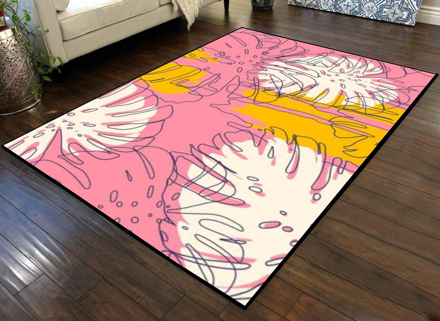 BAISTSAELER Large Non-Slip Runner Rug - 71x106 Inch Modern Hawaiian Abstract Design Indoor/Outdoor Floor Mat - Perfect for Living Room, Nursery, Playroom & Patio - Durable & Stylish Home Decor