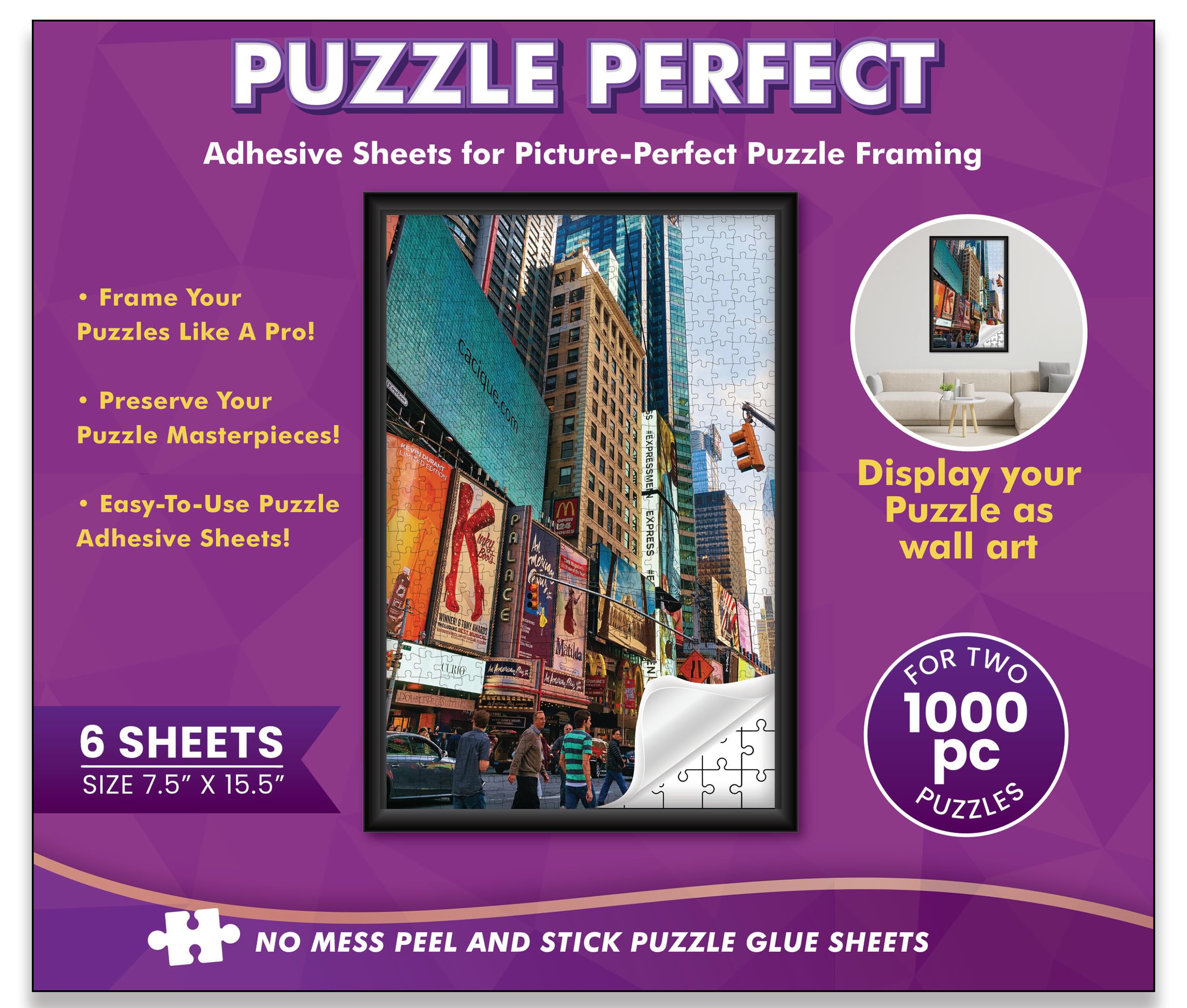 19.25x28 Jigsaw Puzzle Frame Kit with Puzzle Glue Sheets, Brown Wood Frame & Black Mat - UV Acrylic, Backing & Hanging Hardware Included - Perfect for Displaying Completed Puzzles in Living Rooms, Offices or Gifts
