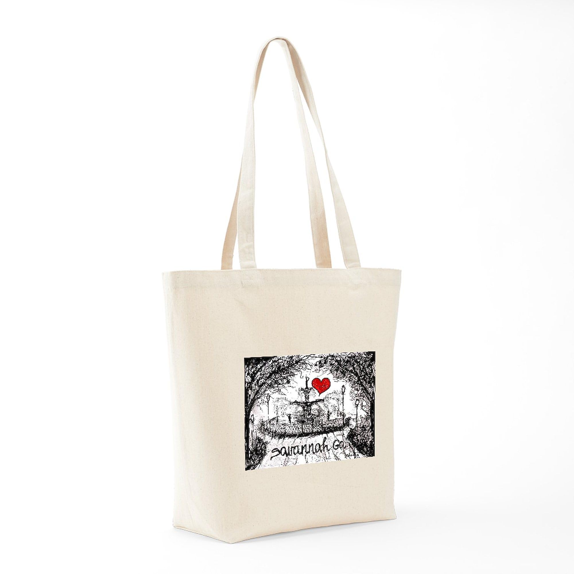 I Love Savannah GA Tote Bag - Natural Canvas Reusable Shopping Bag for Groceries, Beach & Travel