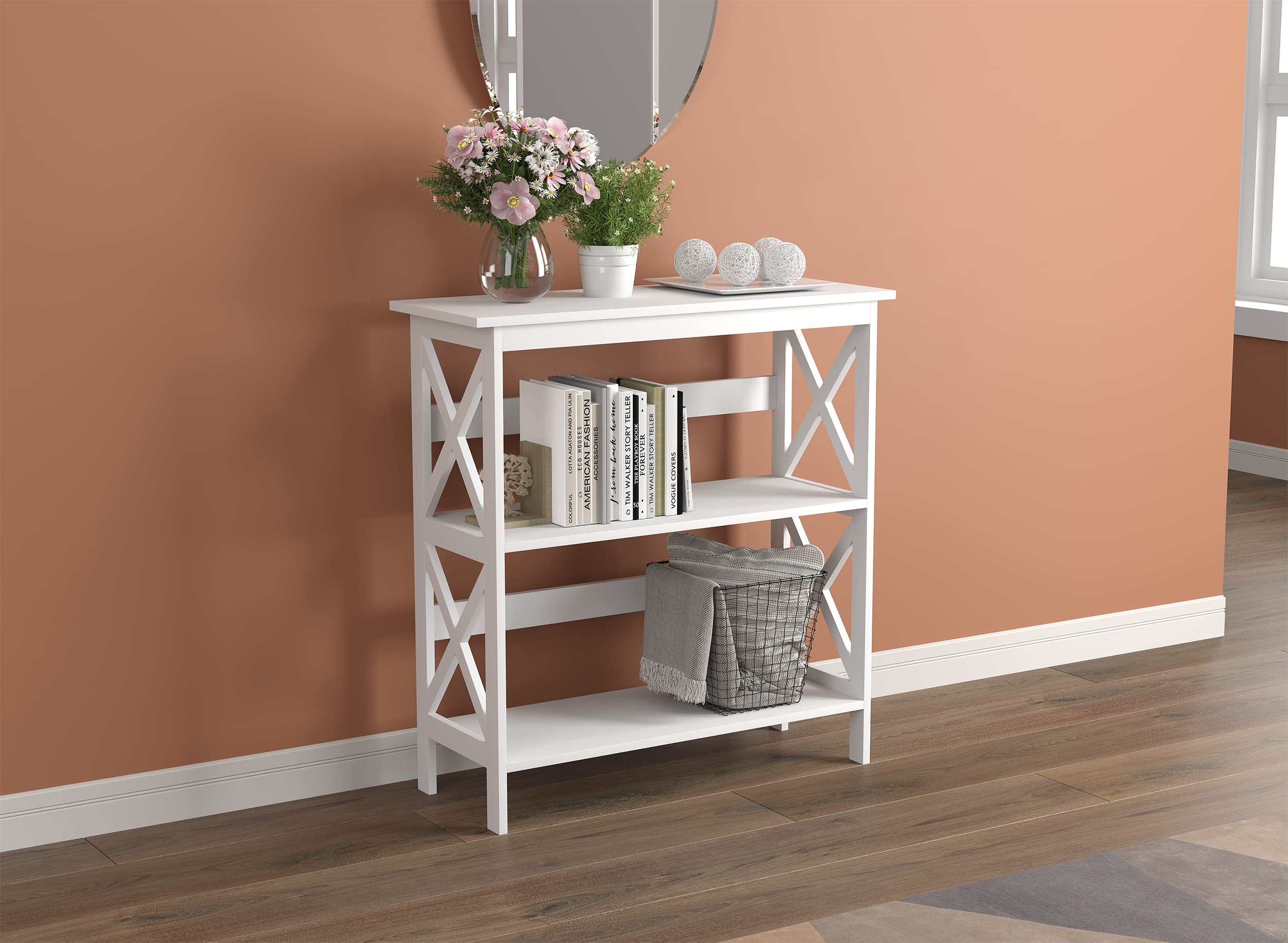 White Modern Console Table with 2 Storage Shelves - TV Stand, Entryway Table for Living Room, Bedroom & Office - Multi-Functional Sofa Side Table & Couch Caddy for Home Decor | Perfect for Small Spaces, Apartment Essentials & Housewarming Gifts