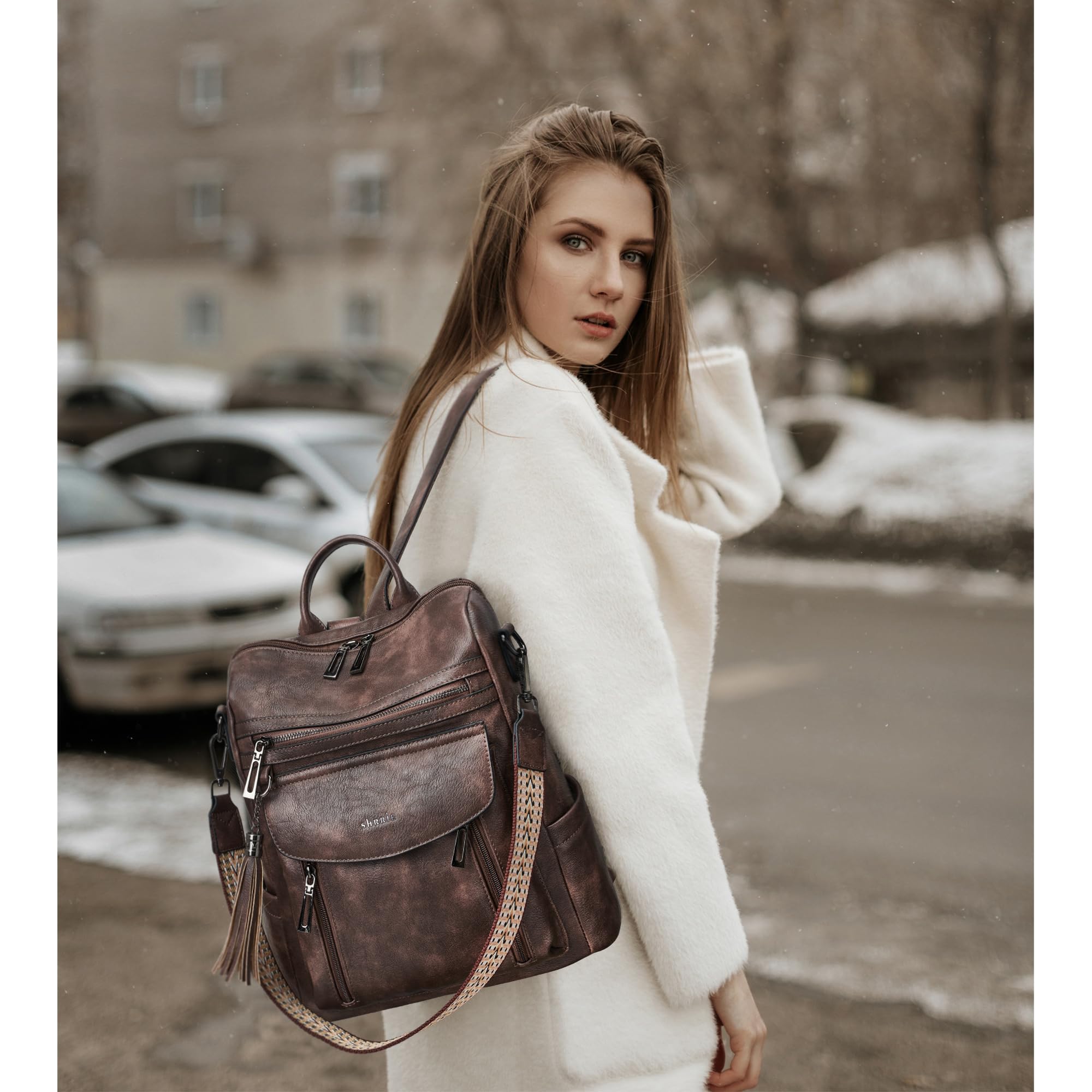 Shrrie Women's Fashion Leather Backpack Purse - Convertible Shoulder Bag with Wristlet for Work, College & Travel | Stylish Designer Backpack for Everyday Use, Commuting & Business Trips