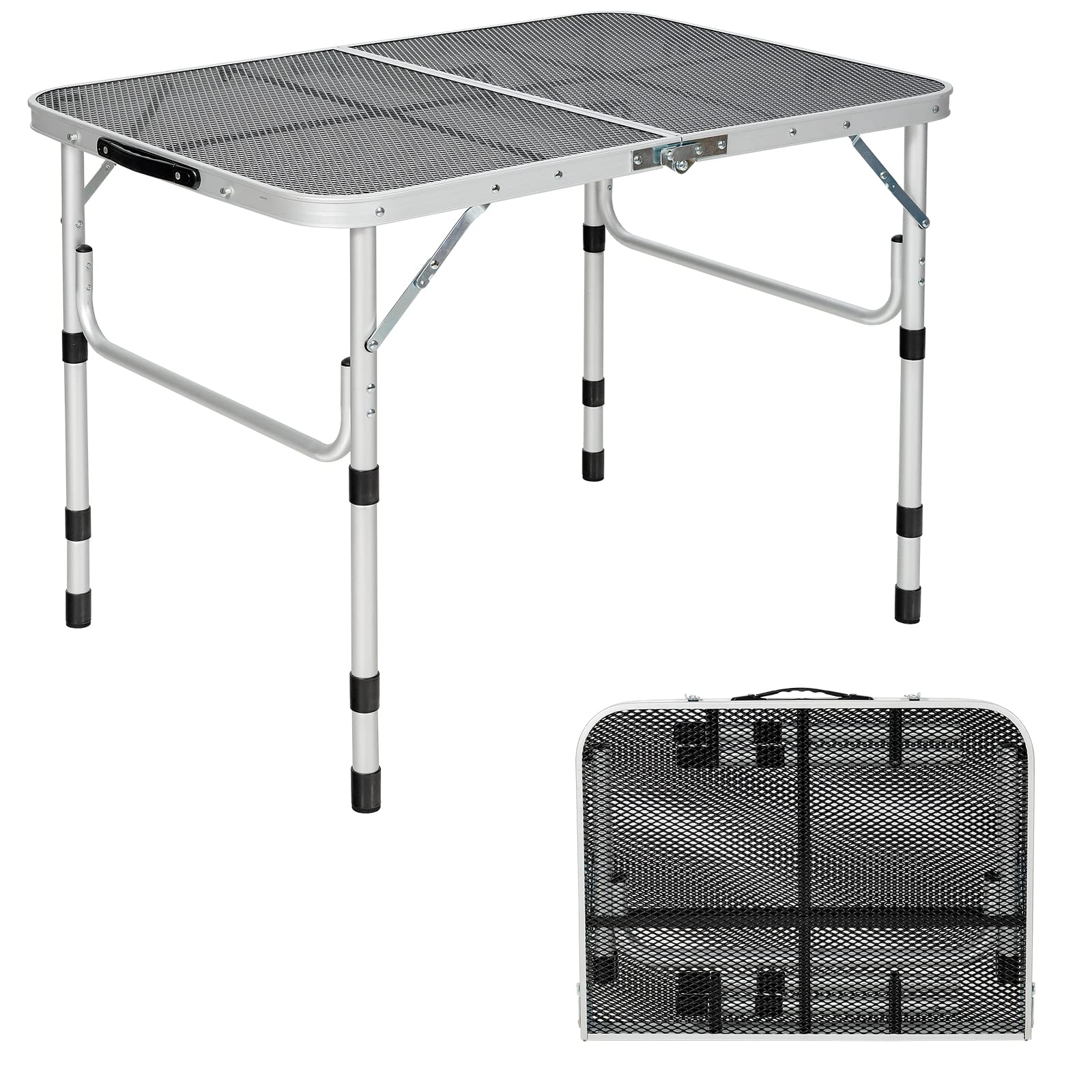 Giantex 3FT Portable Camping Table - Aluminum Picnic Table with Iron Mesh Tabletop, 4 Adjustable Heights, Lightweight Folding Table for Outdoor, BBQ, Picnic, Camping, Beach, Tailgating & Backyard Parties | Perfect for Grilling, Cooking, Dining & Outdoor Entertaining
