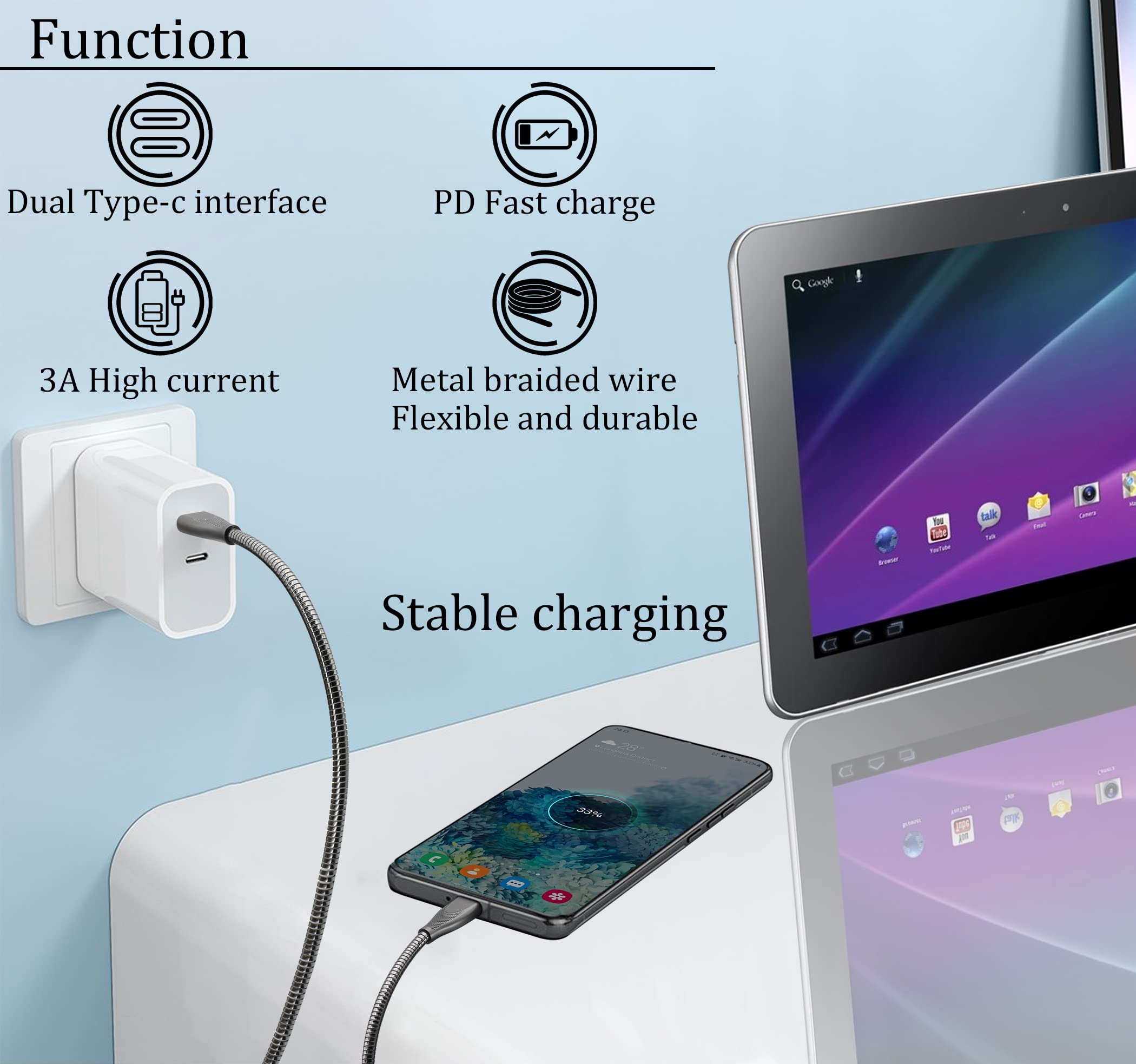 Premium USB C to USB C Cable - 3.3ft Braided Nylon Fast Charging Cord with Metal Connectors, 60W PD Power Delivery & 480Mbps Data Transfer - Perfect for MacBook, iPad Pro, Samsung Galaxy & Nintendo Switch Charging