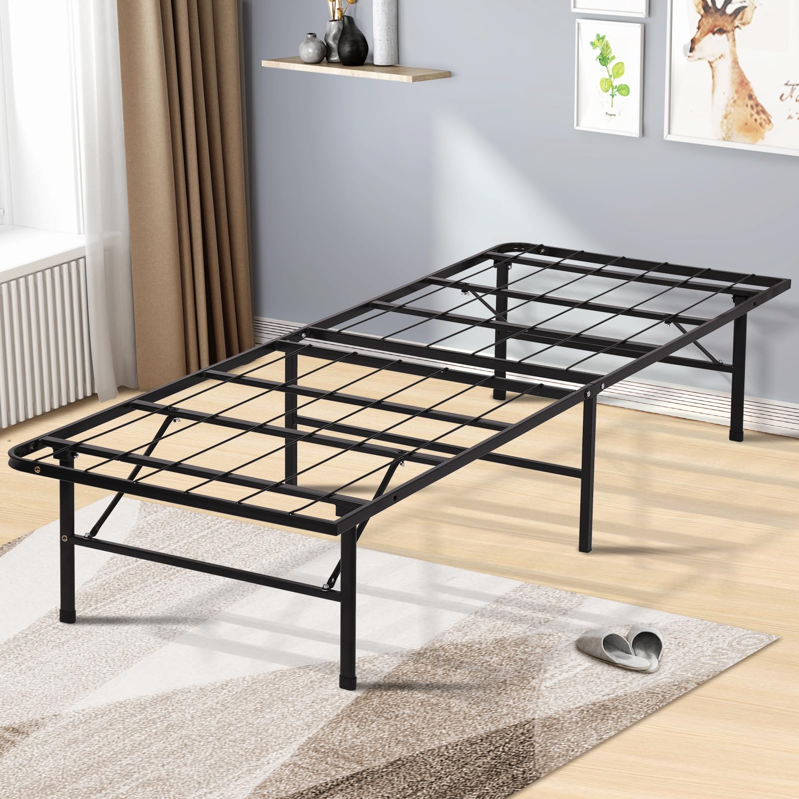 14 Inch Heavy Duty Metal Twin Bed Frame with Steel Slats - No Box Spring Needed, Easy Assembly, Noise-Free, Underbed Storage - Perfect for Kids Rooms, Guest Beds & Small Spaces