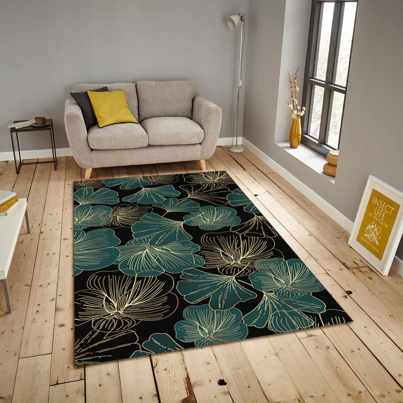 Premium Ginkgo Leaf Area Rug - Luxury Non-Slip Floor Mat for Living Room, Bedroom & Dining Room | Elegant Home Decor 4x6ft | Perfect for Modern, Boho & Minimalist Interior Design Styles