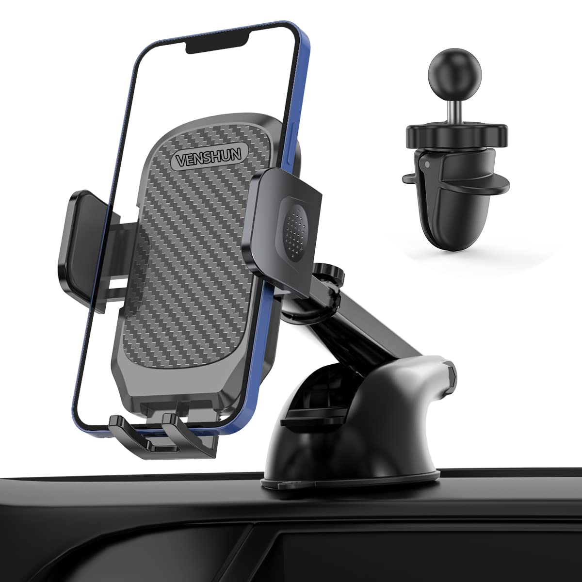 3-in-1 Car Phone Mount Holder - Ultra Durable Dashboard, Windshield & Air Vent Mount with Multi-Angle Adjustment for All Smartphones - Perfect for GPS Navigation, Hands-Free Calling & Road Trips