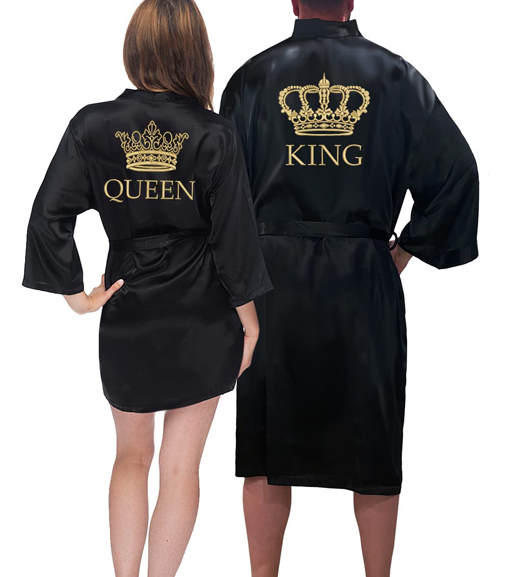 Luxury King & Queen Satin Robe Set for Couples - Matching His & Hers Satin Bathrobes - Perfect Anniversary, Wedding, and Valentine's Day Gifts - Spa & Bridal Shower Essentials