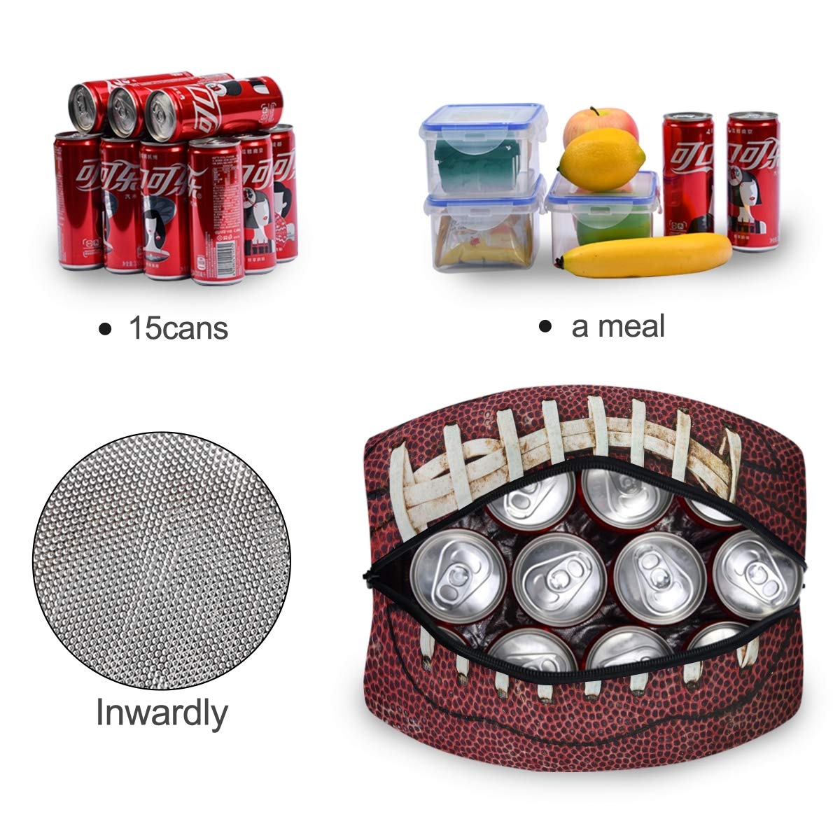 Lifelike American Football Skin Print Insulated Lunch Tote Bag - Reusable Thermal Cooler with Front Zipper Pocket for Work, Picnic, Travel, Beach & Fishing | Perfect for Office Meals, Outdoor Adventures & Sports Events
