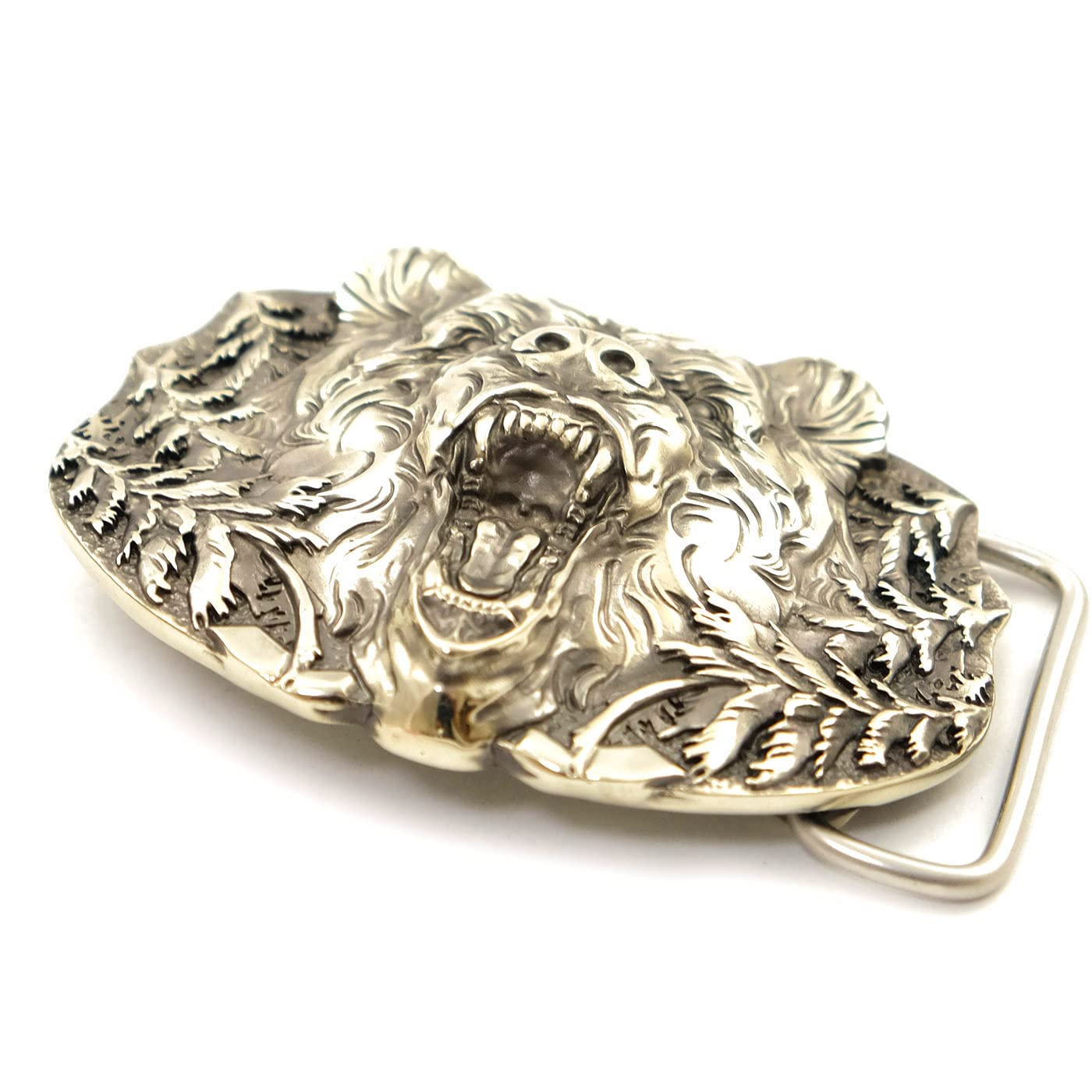 Wild Grizzly Bear Solid Nickel Silver Belt Buckle - Handcrafted North American Brown Bear German Silver Western Buckle for Cowboy, Biker & Outdoor Enthusiasts | Perfect for Jeans, Leather Belts & Western Fashion Accessories