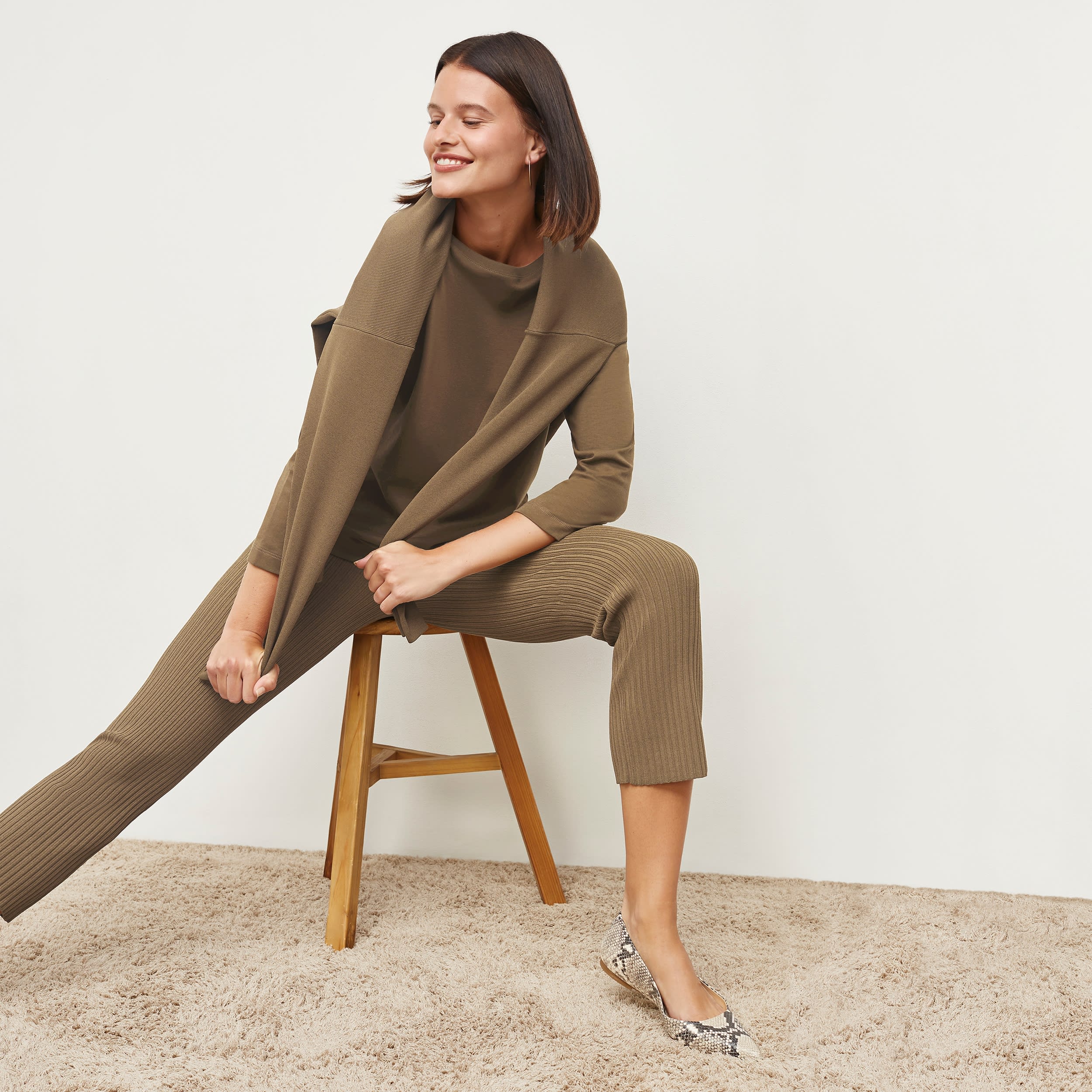 Finley Stretch Pant Ribbed Jardigan Knit - Light Bronze Women's Comfortable Lounge Pants for Yoga, Home & Casual Wear