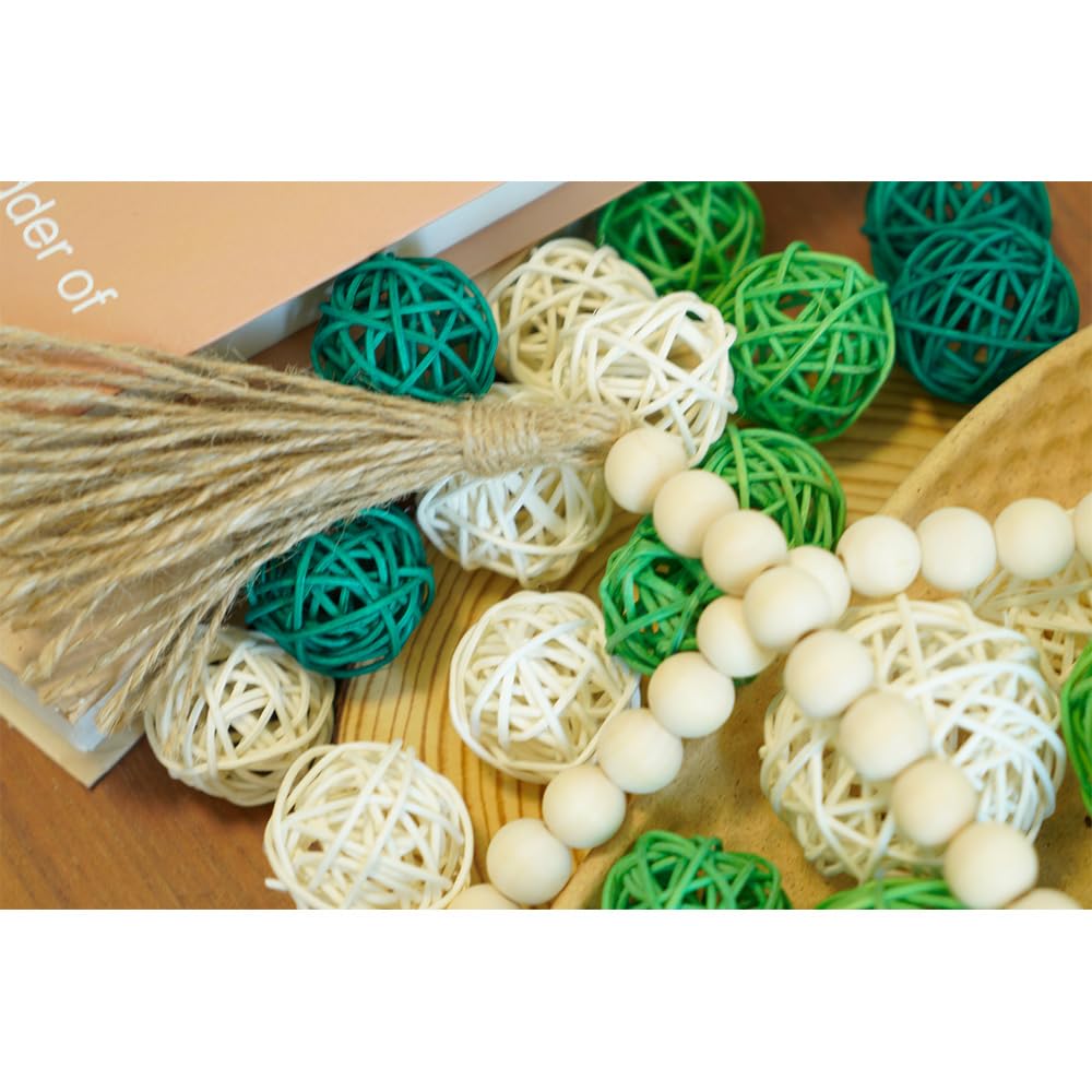 Handmade Wicker Rattan Balls 20-Pack - Natural Green Decorative Orbs for Home Decor, DIY Crafts, Vase & Bowl Fillers - Perfect for Wedding Centerpieces, Table Displays & Boho Home Styling