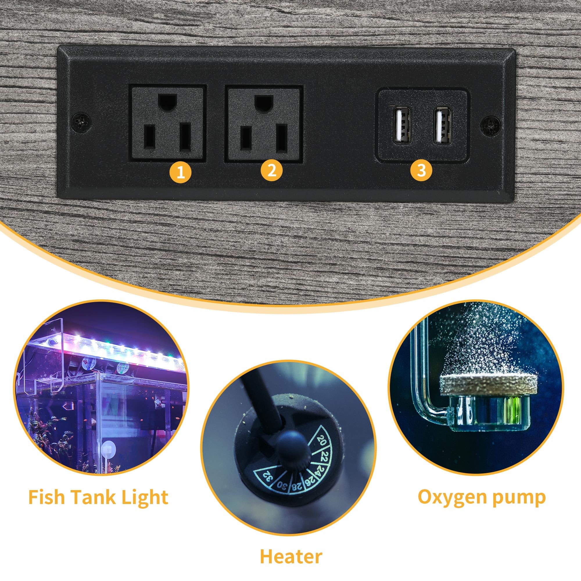 DWVO 20-29 Gallon Aquarium Stand with Power Outlets & LED Light - Sturdy Metal Fish Tank Cabinet for Storage, Turtle & Reptile Terrarium - 350LBS Capacity, Grey - Perfect for Home, Office & Pet Store Displays