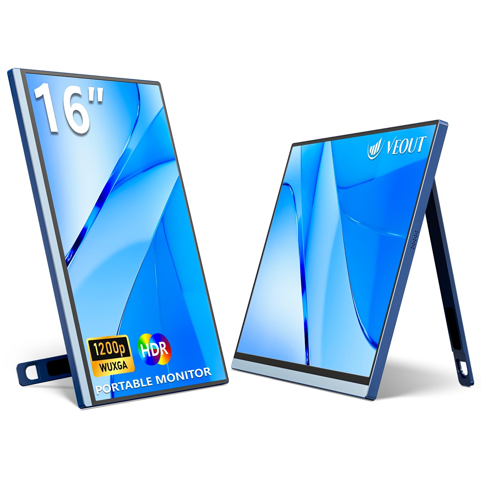 16Inch Portable Monitor for Laptop - 1920x1200P FHD IPS 16:10 External Display with 100% sRGB, Aluminum Stand, USB-C & Mini HDMI - Compatible with PC, Phone, Office - Perfect for Remote Work, Gaming & Travel