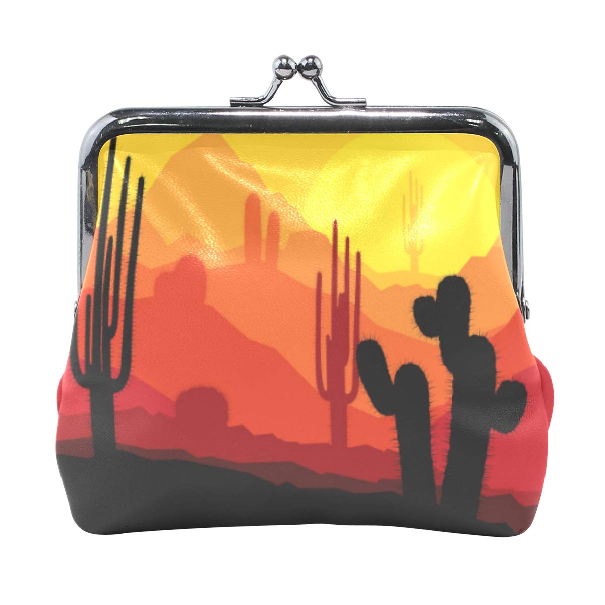 Desert Sunset Cactus Coin Purse for Women - Retro Kiss-Lock Small Wallet with Card Holder | Perfect for Beach Vacations, Music Festivals & Everyday Use