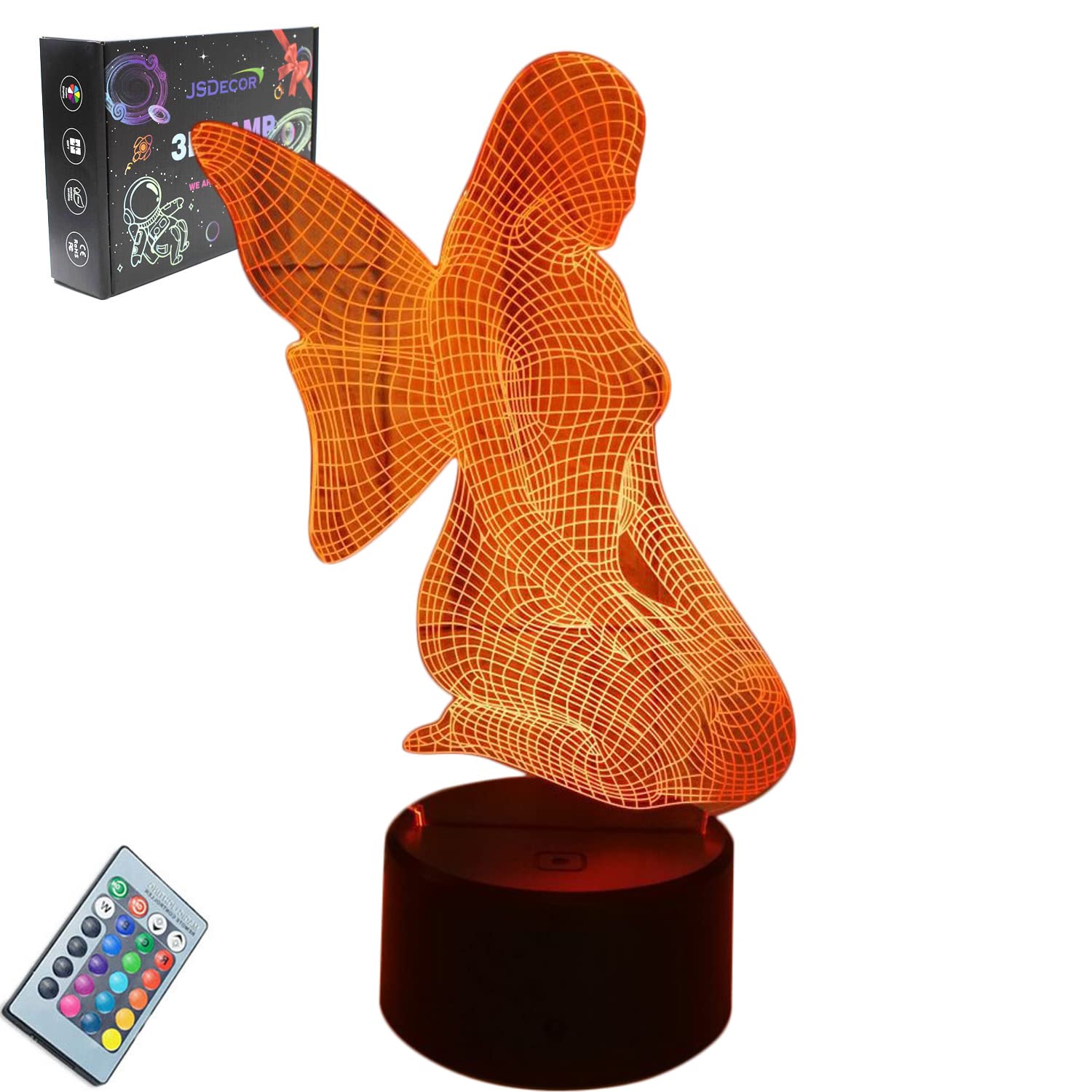 3D Angel LED Night Light - Cute Elf Girl Illusion Lamp with Remote Control, 16 Color Changing Mood Light for Kids Room Decor, Christmas Gift, Holiday Party & Birthday Present - Perfect for Bedrooms, Nurseries, and Festive Celebrations