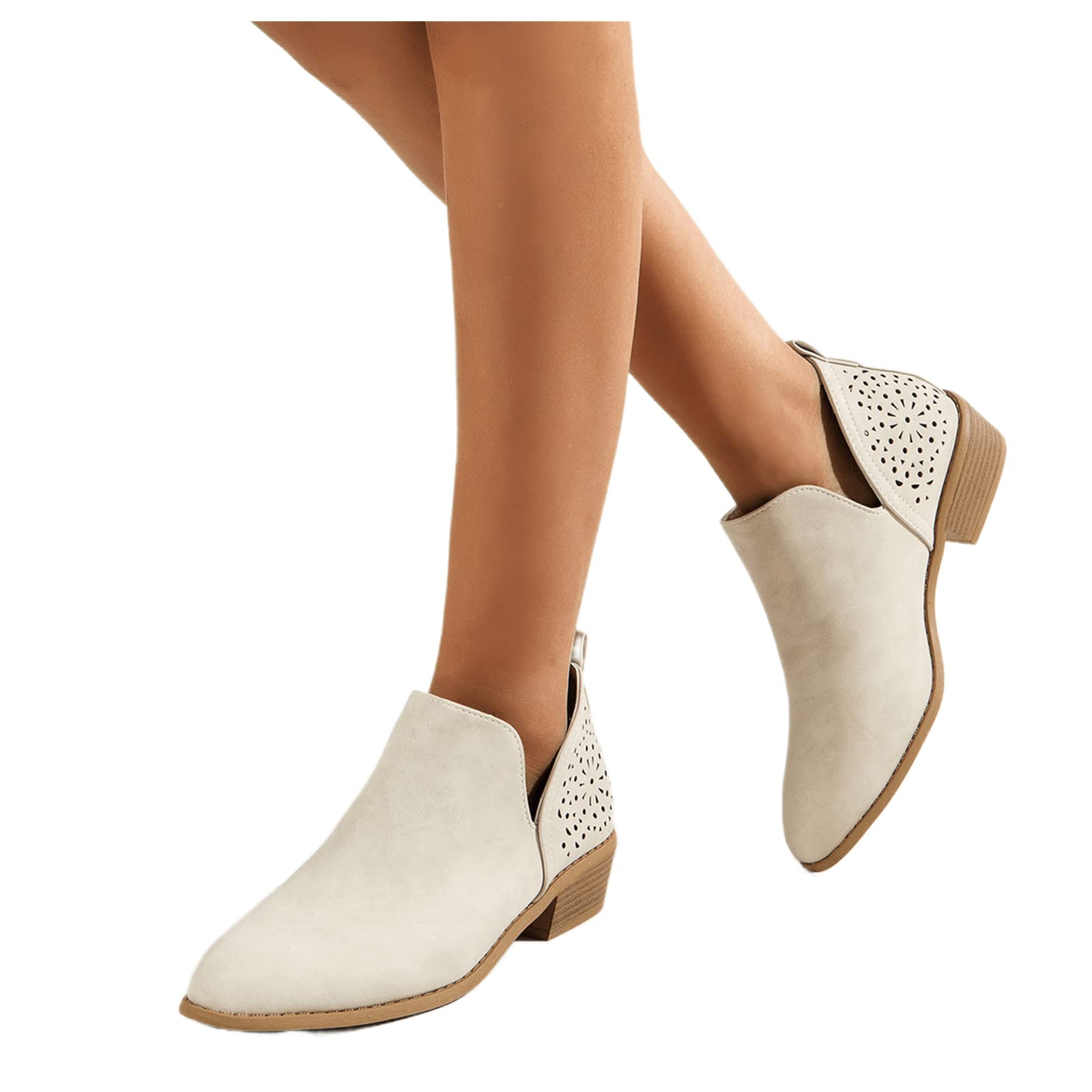 Lausiuoe Women's Ankle Booties - Low Heel Cutout Block Heel Slip-On Fashion Boots for Casual & Dressy Outfits | Perfect for Office, Date Night & Fall/Winter Style