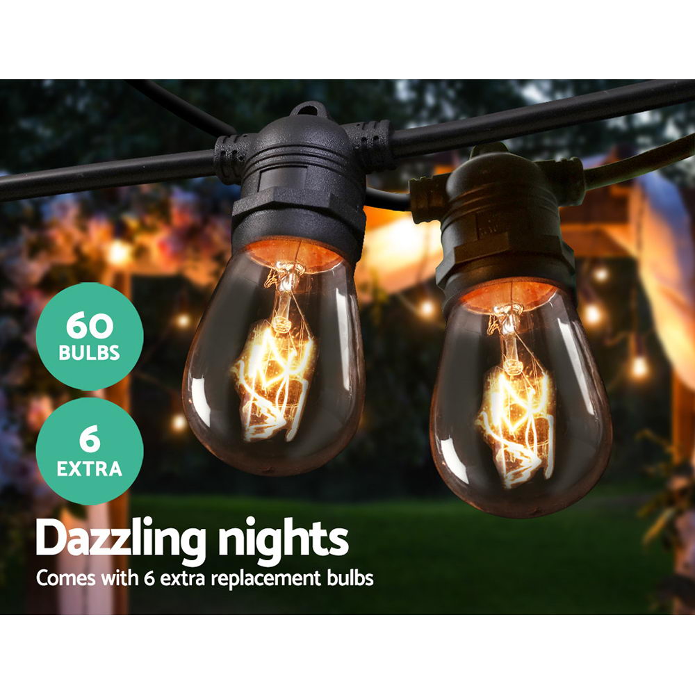 56m LED Festoon String Lights Outdoor Waterproof - Christmas, Party, Wedding, Garden Decoration - Perfect for Backyard, Patio, and Holiday Events