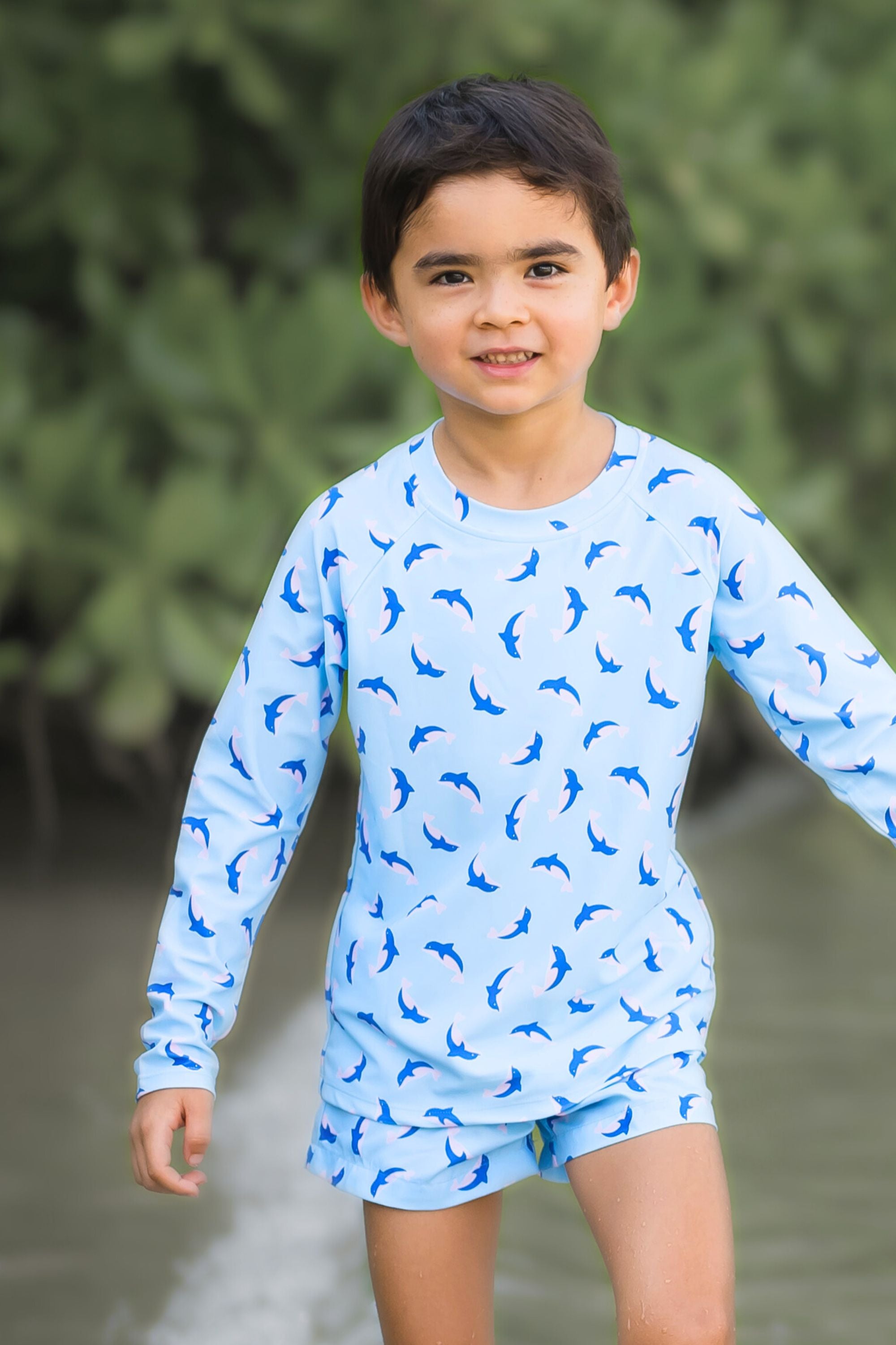 Waikiki Kids Unisex UPF 50+ Sun Protection Rash Guard with Dolphin Print - Perfect for Swimming, Surfing & Beach Activities