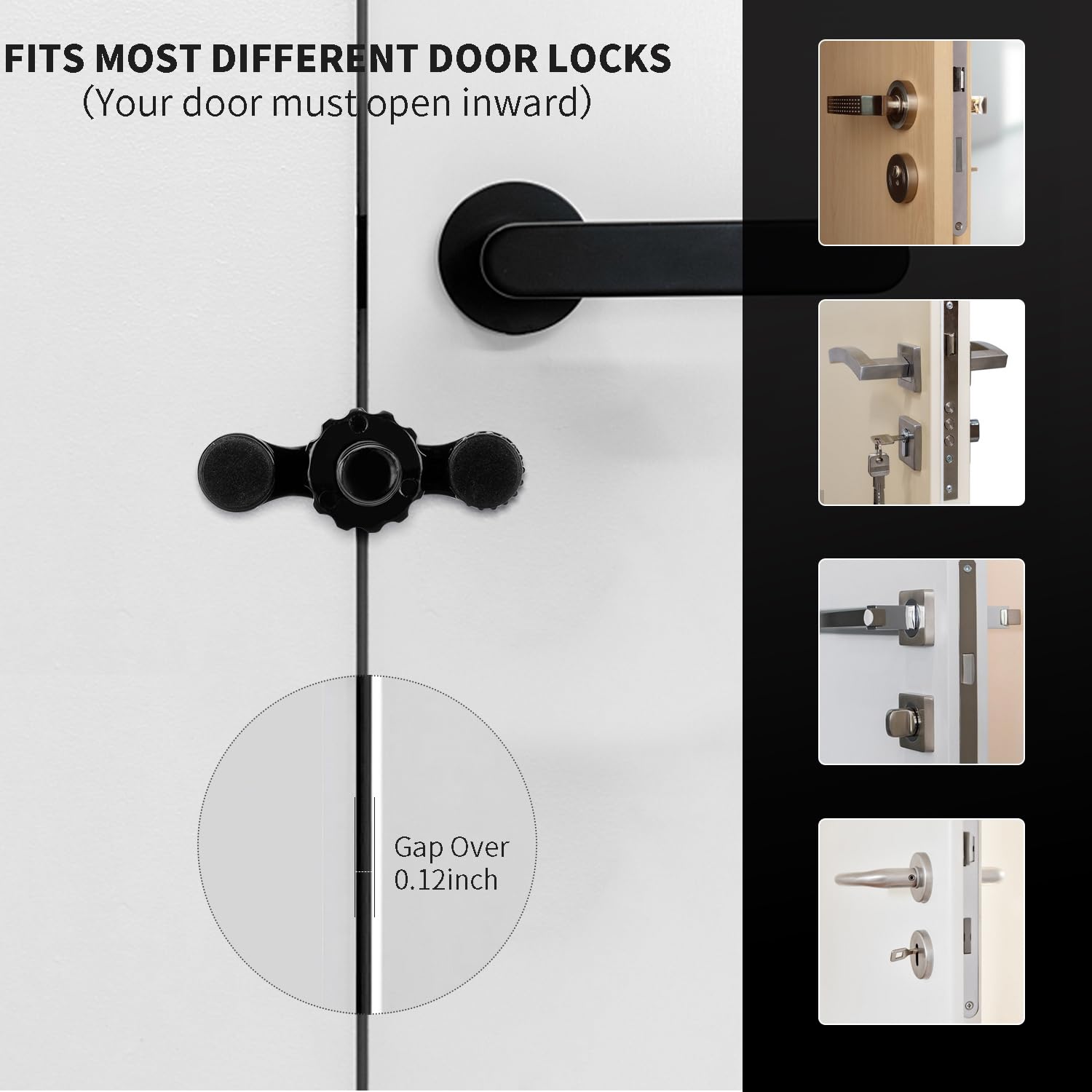 Upgraded Portable Door Lock - Adjustable Anti-Theft Security Lock for Travel, Home, Hotel & Apartment - Extra Privacy & Safety for School Dorm - Black | Perfect for Solo Travelers, Airbnb Guests & College Students