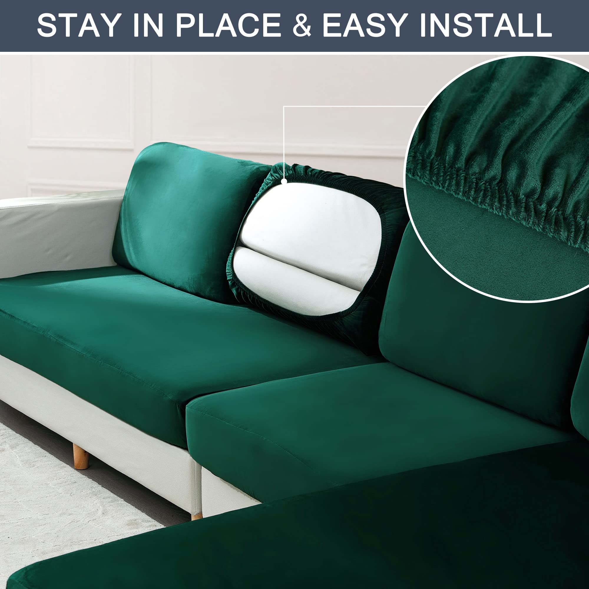Premium Velvet Stretch Couch Cushion Covers - Soft Elastic Sofa Slipcovers for Furniture Protection (Dark Green, Small) - Perfect for Living Room, Bedroom & Home Decor