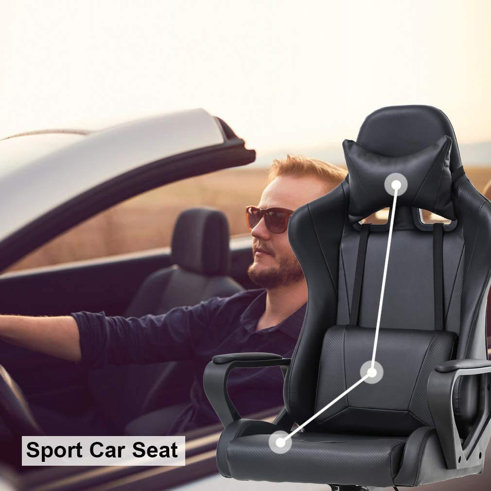 Ergonomic High Back Gaming Chair - Heavy Duty PU Leather Office Computer Chair with Lumbar Support & Headrest - Adjustable Swivel Task Chair for Men & Women - Perfect for Home Office, Gaming Setup & Workstation (Black)