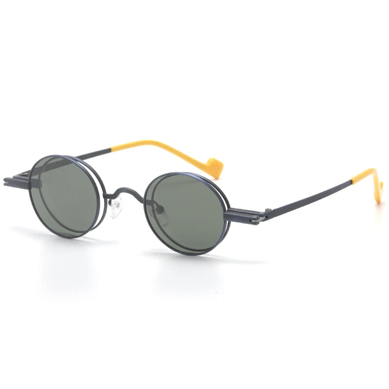 Aror Unisex Full Rim Round Alloy Eyeglasses with Flip-Up Sunglasses 76889 - Stylish & Durable for Outdoor Activities, Driving, and Fashion Accessories
