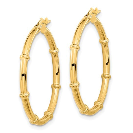 14K Yellow Gold Bamboo Hoop Earrings - 2x28mm Dainty Gold Jewelry for Women - Perfect for Everyday Wear, Office & Special Occasions