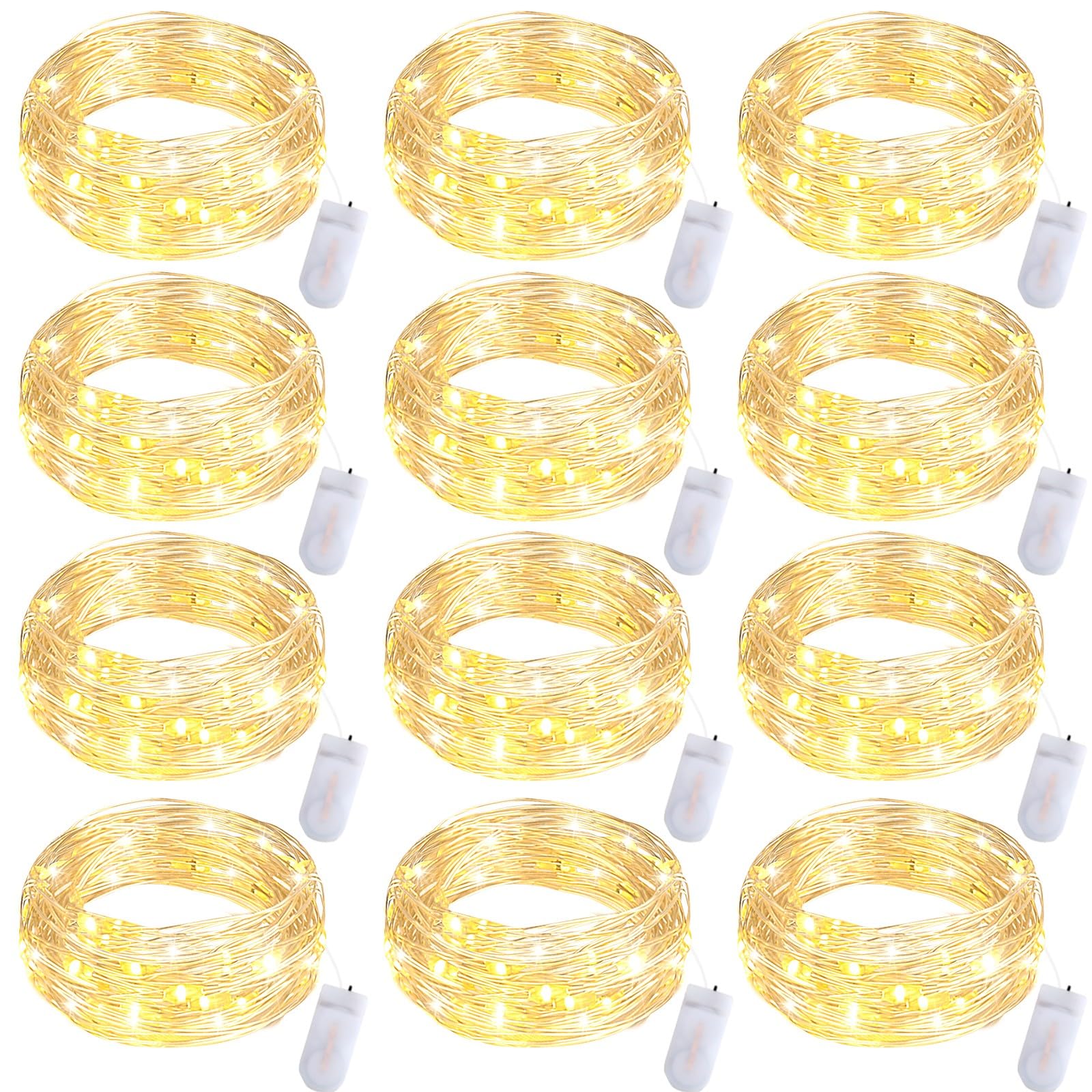 12-Pack 7.2ft Battery Operated Fairy Lights - 20 LED Mini White Waterproof String Lights for Wedding, Mason Jar, Centerpiece, Bedroom, Valentine's & Christmas Decor - Perfect for Indoor/Outdoor Party, Garden & Home Decoration