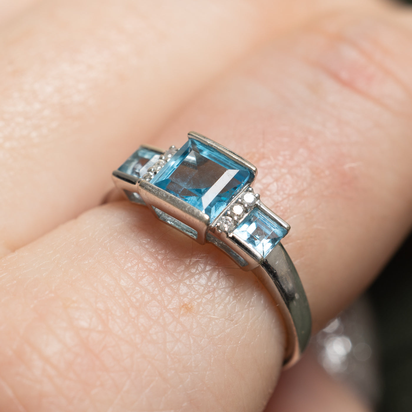 1.34ctw Three Stone Blue Topaz & Diamond Ring in Sterling Silver | Size 7.25 | Elegant Birthstone Jewelry for Women | Perfect for Anniversary, Birthday & Engagement Gifts