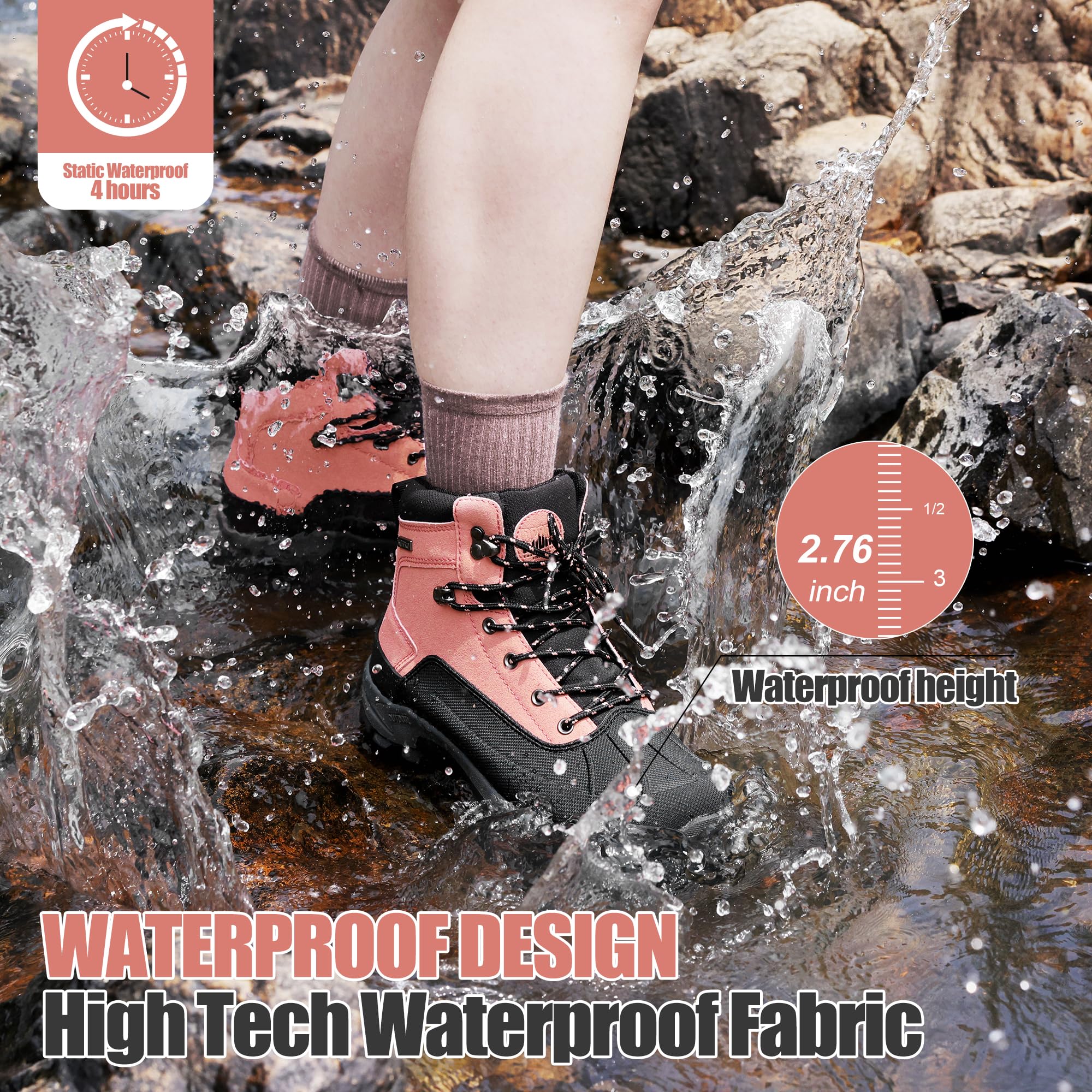 Women's Waterproof Hiking Boots - Lightweight Ankle Support Trail Shoes for Backpacking | Non-Slip Breathable Outdoor Boots for Hiking, Camping & Mountain Adventures
