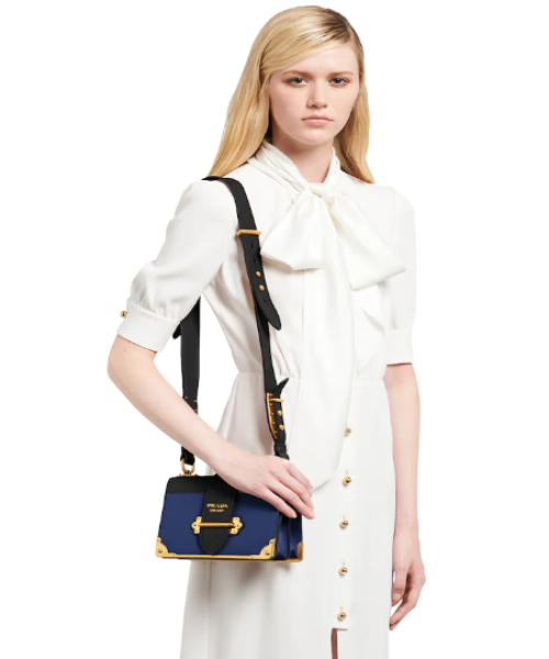 Prada Cahier Genuine Leather Shoulder Bag for Women - Blue Luxury Handbag | Perfect for Work, Travel & Evening Events