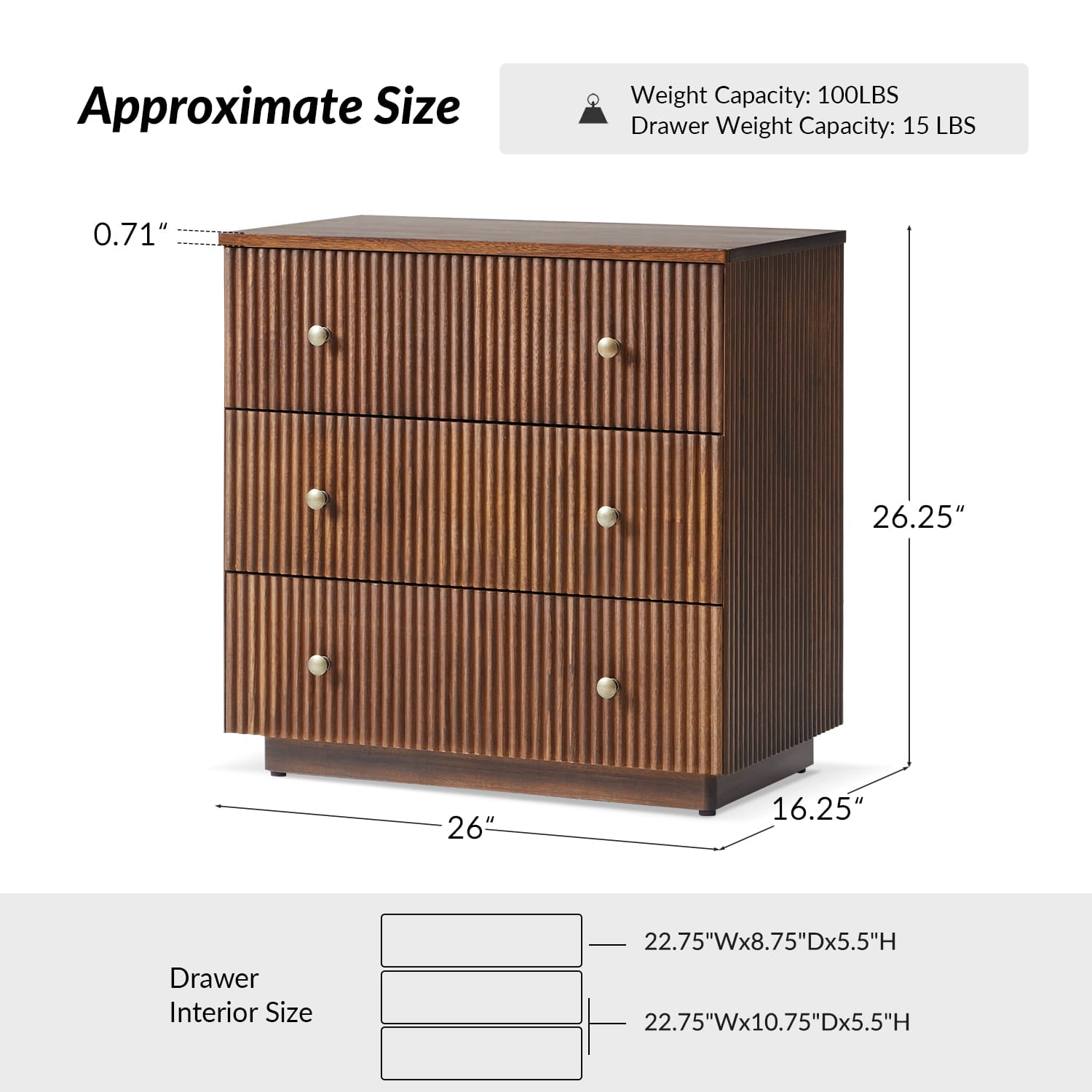 Camille 100% Solid Wood Nightstand with Drawers - Bedside Table for Bedroom, Living Room & Office - Rustic Home Furniture with Storage Space