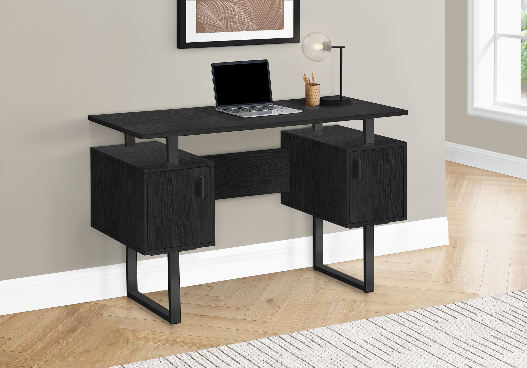 48L Black Laminate Computer Desk with Storage Shelves - Modern Home Office Workstation for Small Spaces, Gaming & Study - Sturdy Writing Desk with Keyboard Tray & Cable Management