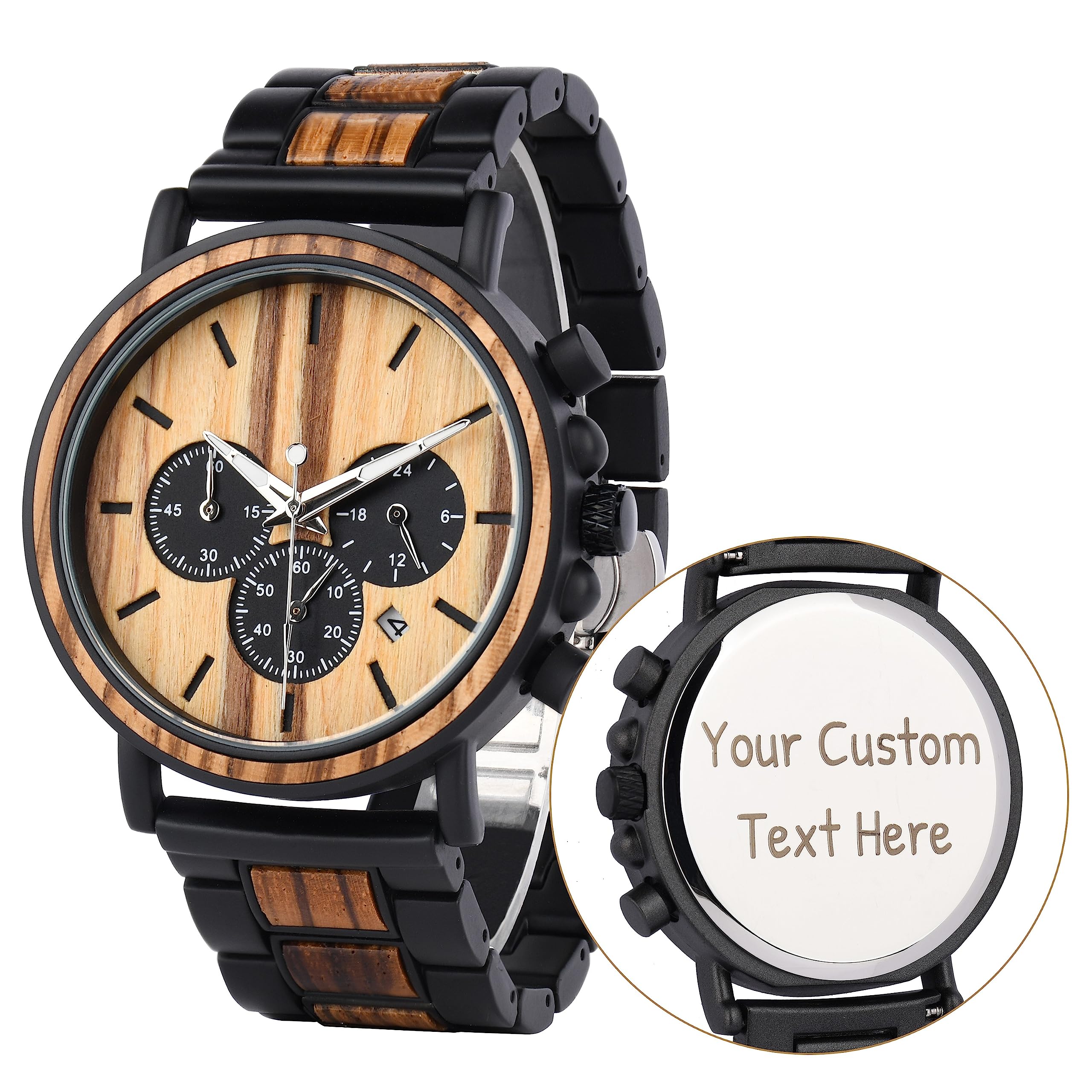 Personalized Wooden Watch for Men - Custom Engraved Japanese Analog Quartz Wristwatch with Wood Band | Unique Gift for Anniversary, Birthday & Special Occasions